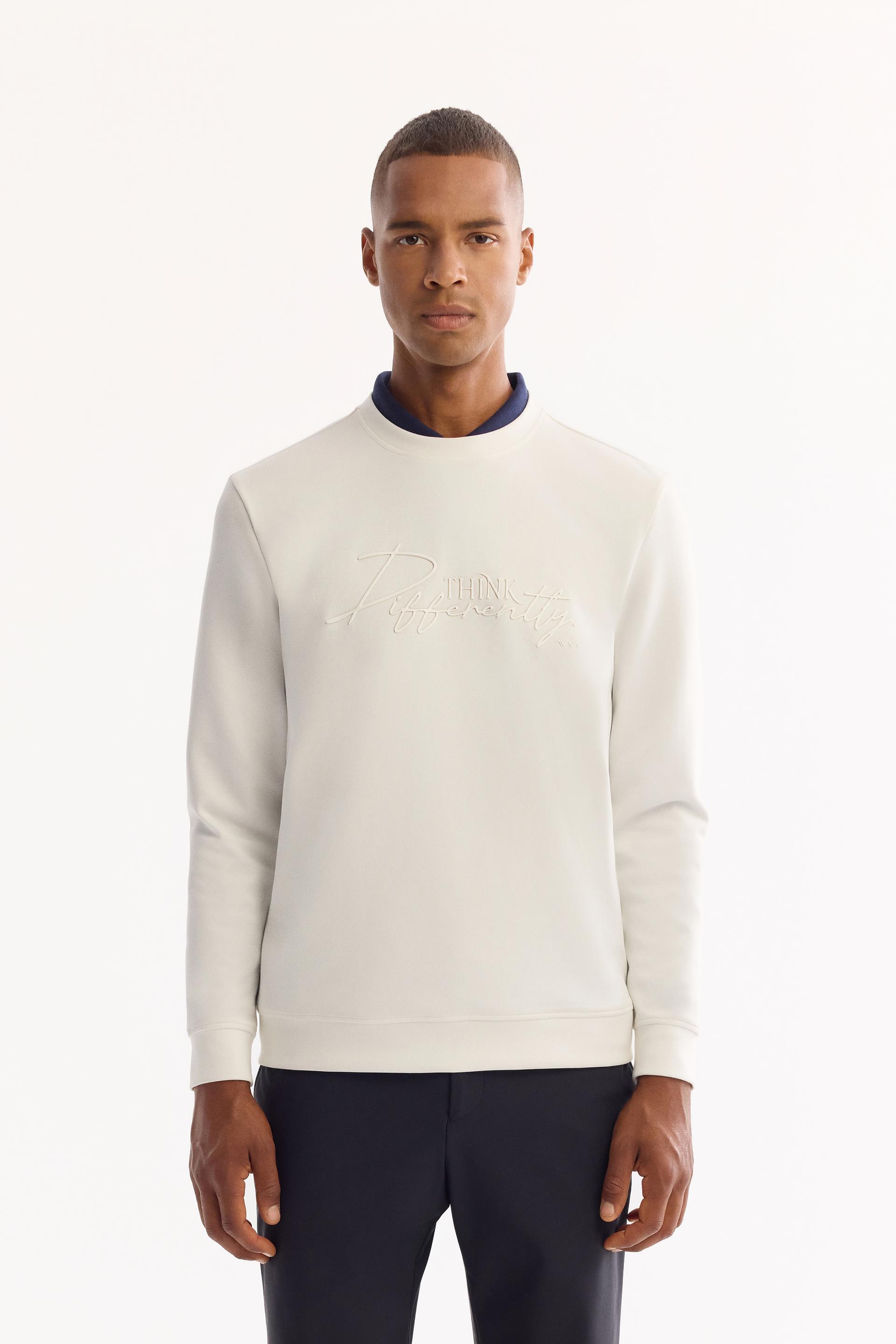 AVVA Ekru Bisiklet Yaka Kolay Ütülenen Bi-Stretch Baskılı Sweatshirt