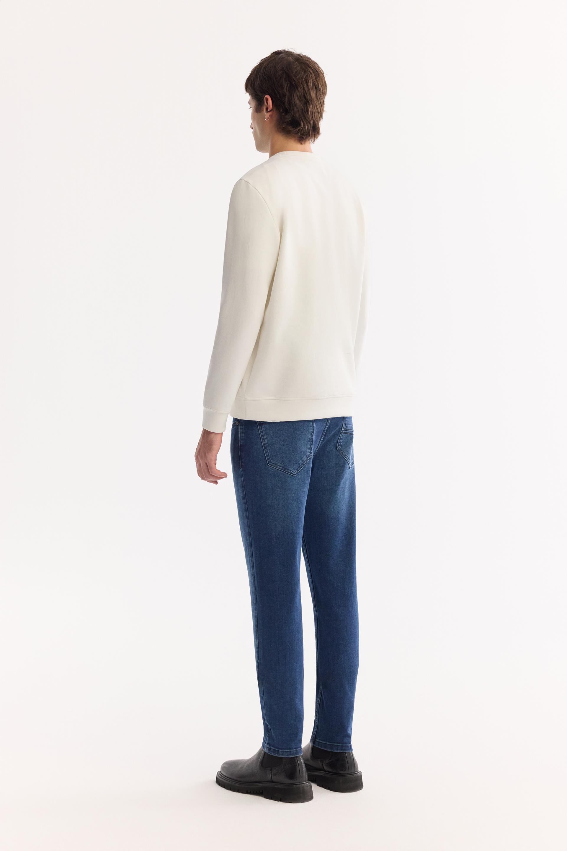 AVVA Ekru Bisiklet Yaka Kolay Ütülenen Bi-Stretch Baskılı Sweatshirt görsel 4