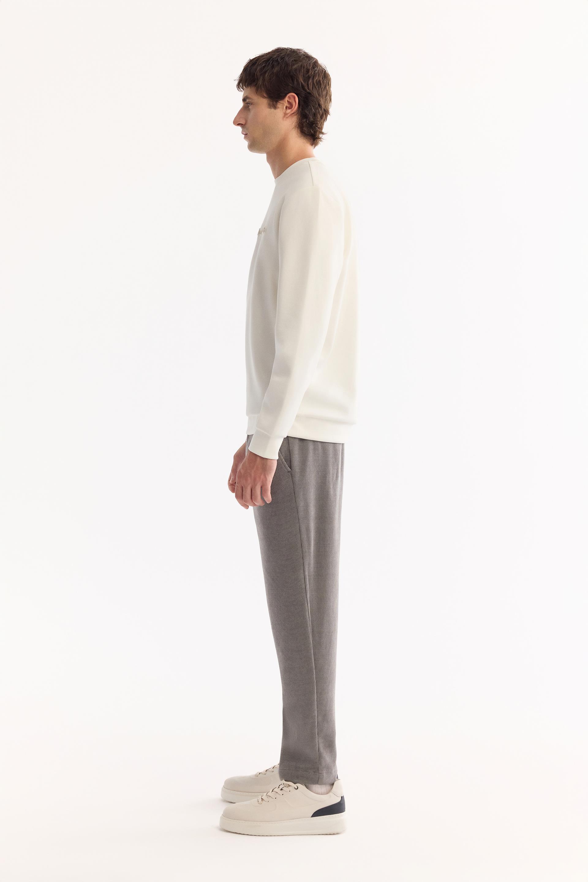 AVVA Ekru Bisiklet Yaka Kolay Ütülenen Bi-Stretch Baskılı Sweatshirt görsel 3