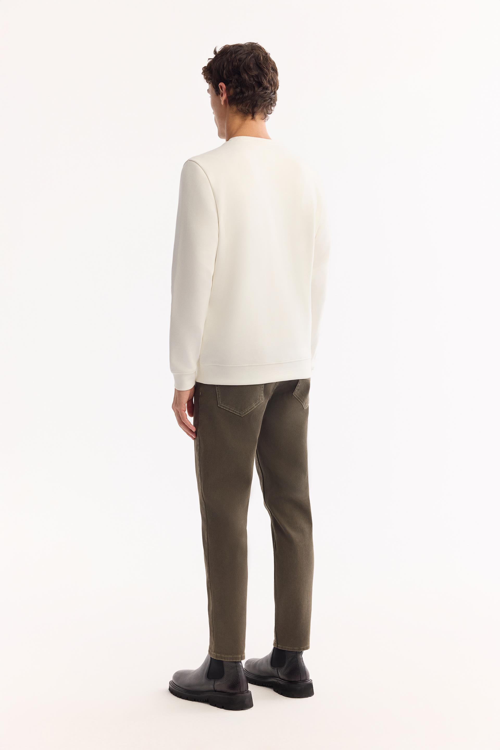 AVVA Ekru Bisiklet Yaka Kolay Ütülenen Bi-Stretch Baskılı Sweatshirt görsel 4