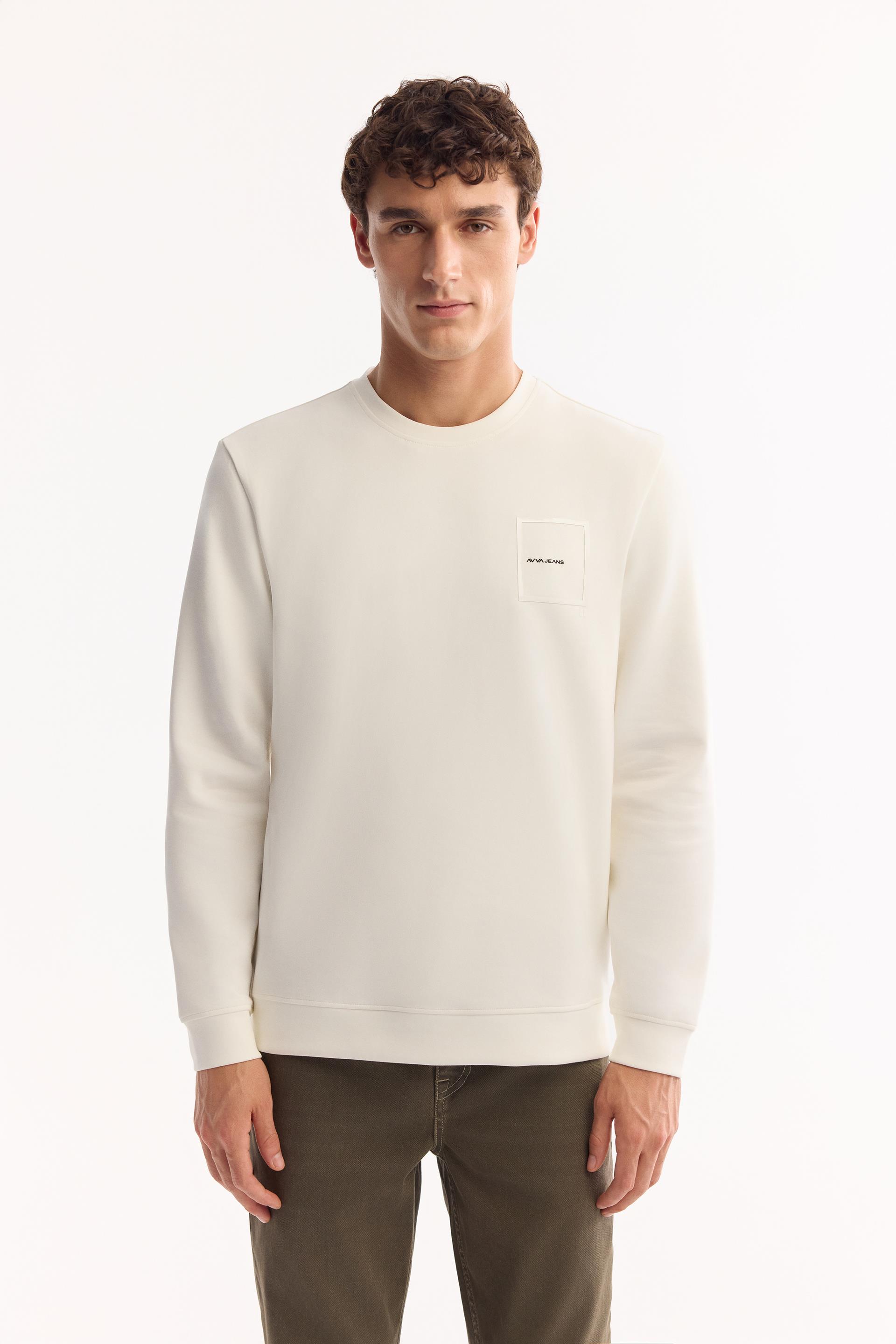 AVVA Ekru Bisiklet Yaka Kolay Ütülenen Bi-Stretch Baskılı Sweatshirt görsel 5