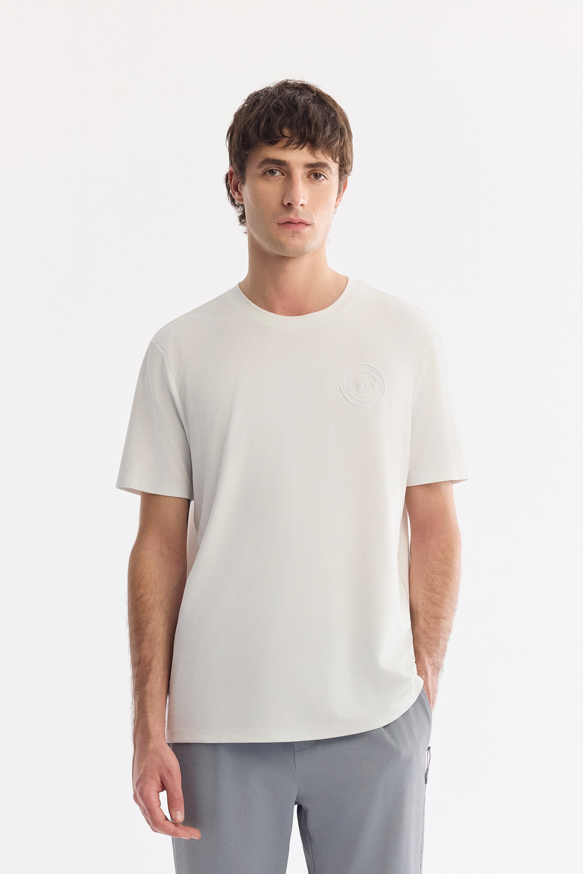 AVVA Ekru Bisiklet Yaka Nefes Alan Soft Touch Baskılı T-Shirt