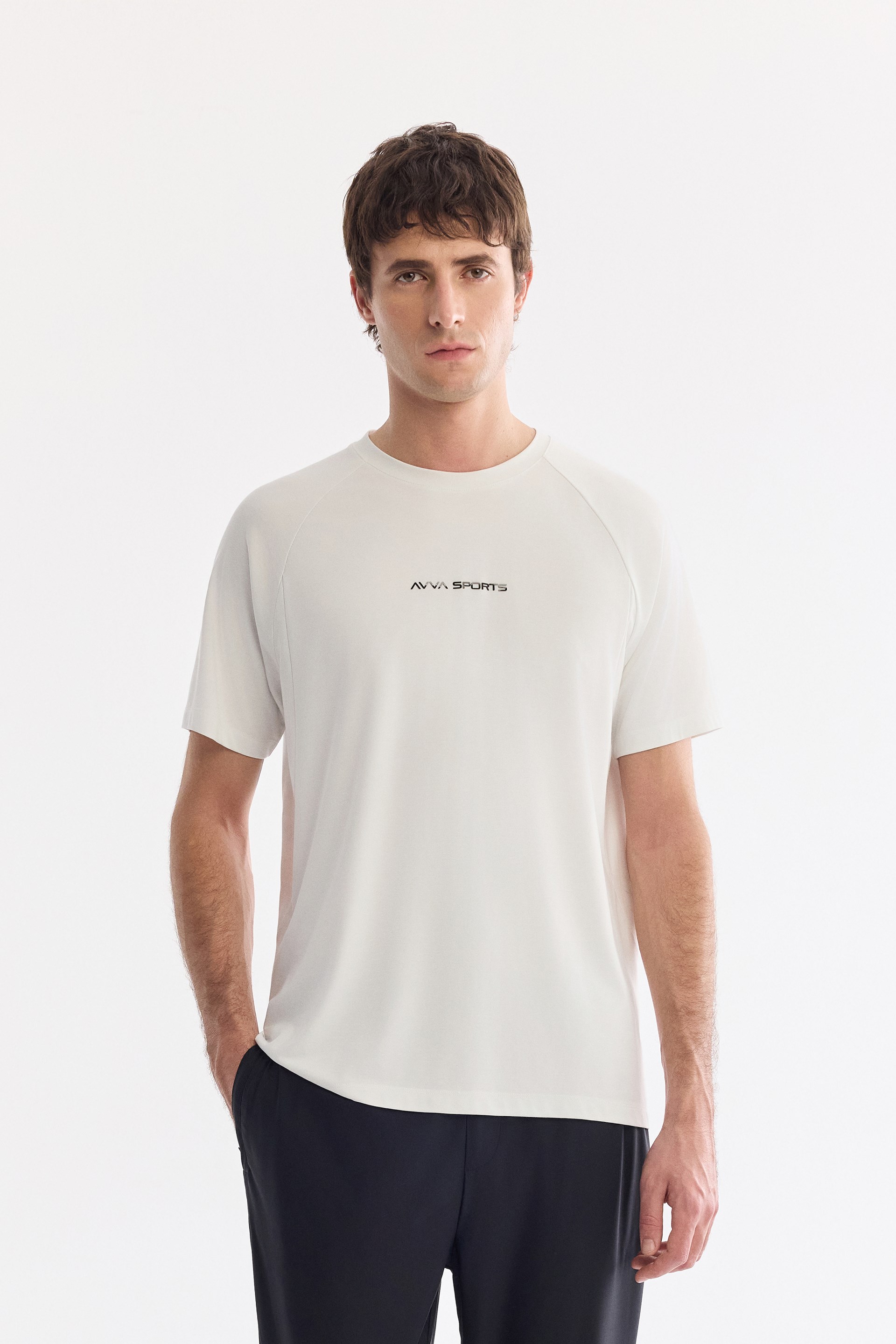AVVA Ekru Bisiklet Yaka Baskılı Soft Touch Nefes Alan T-Shirt