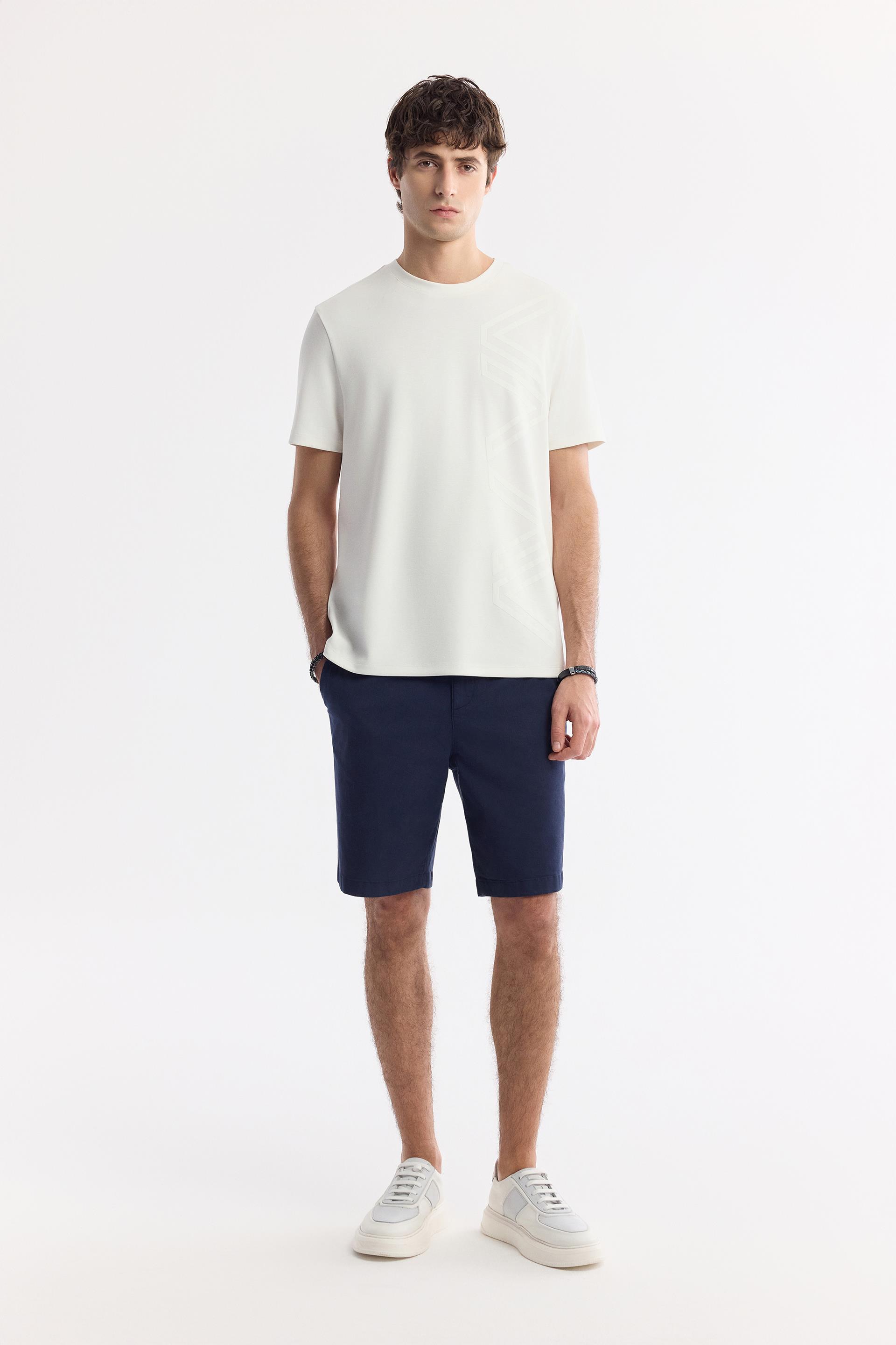 AVVA Ekru Bisiklet Yaka Baskılı Bi-Stretch İnterlok T-Shirt görsel 5