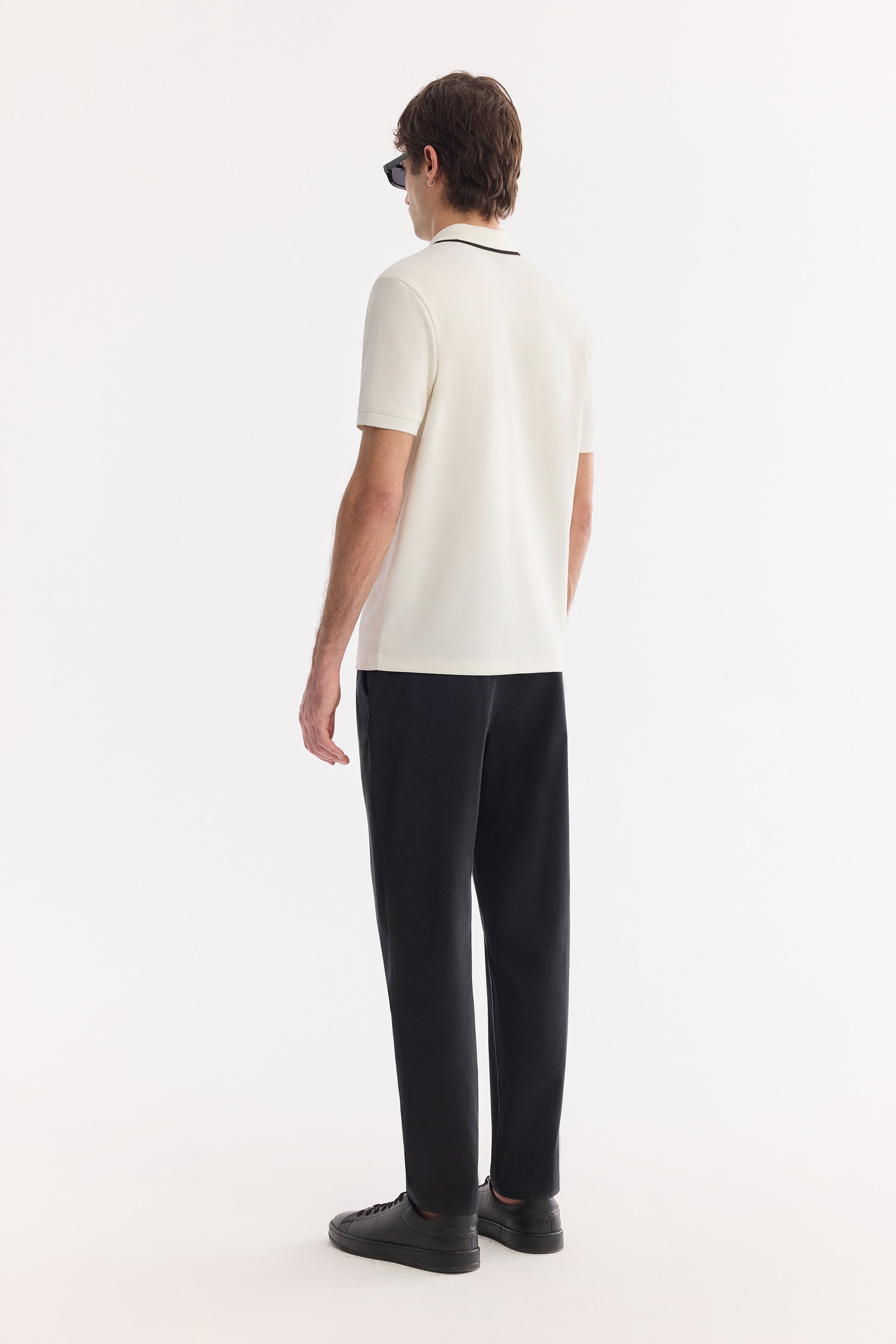 AVVA Ekru Kıvrılmaz Polo Yaka Fermuarlı Bi-Stretch İnterlok T-Shirt görsel 4