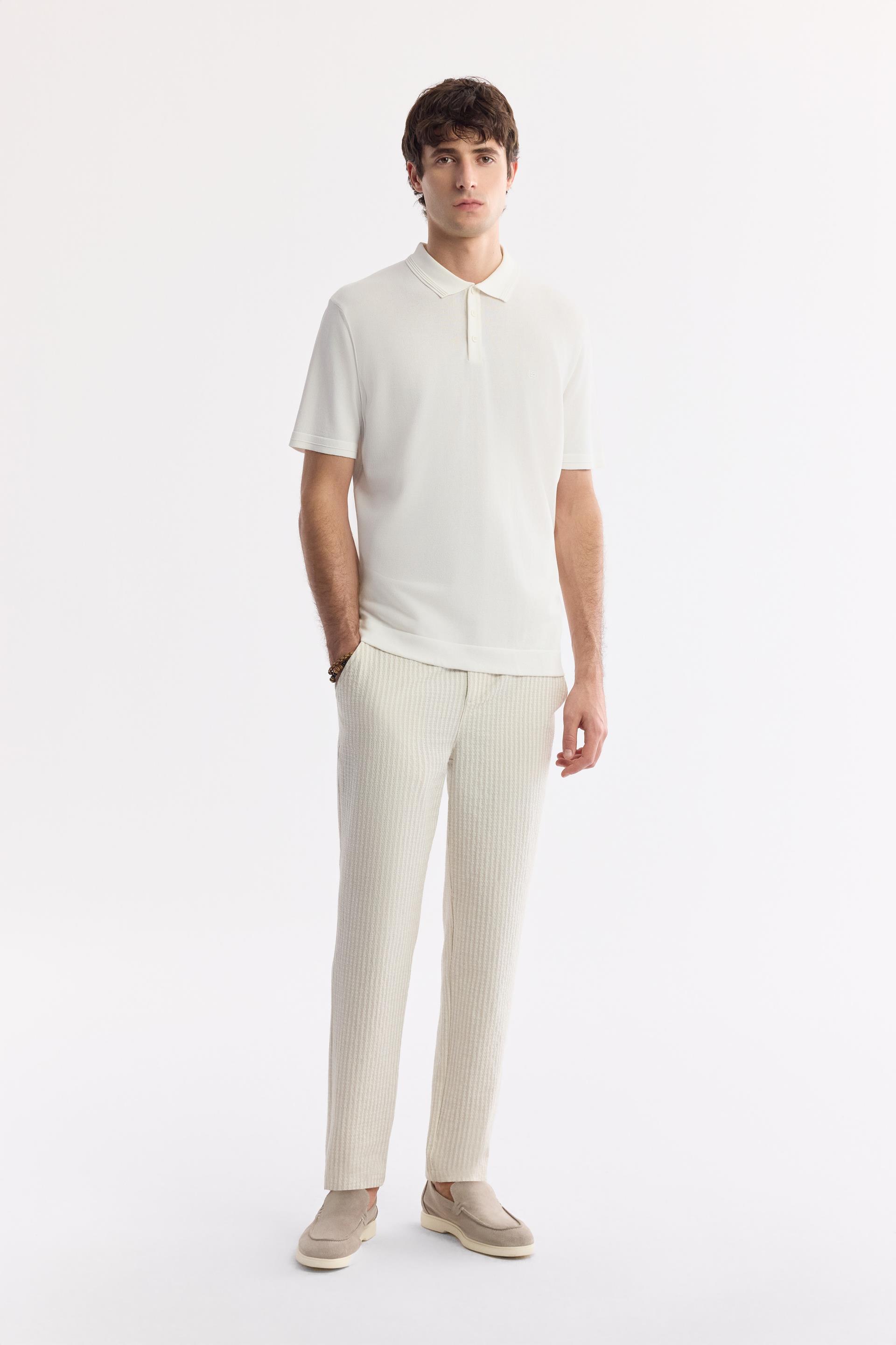 AVVA Ekru Polo Yaka Basic Rayon Triko T-Shirt görsel 5