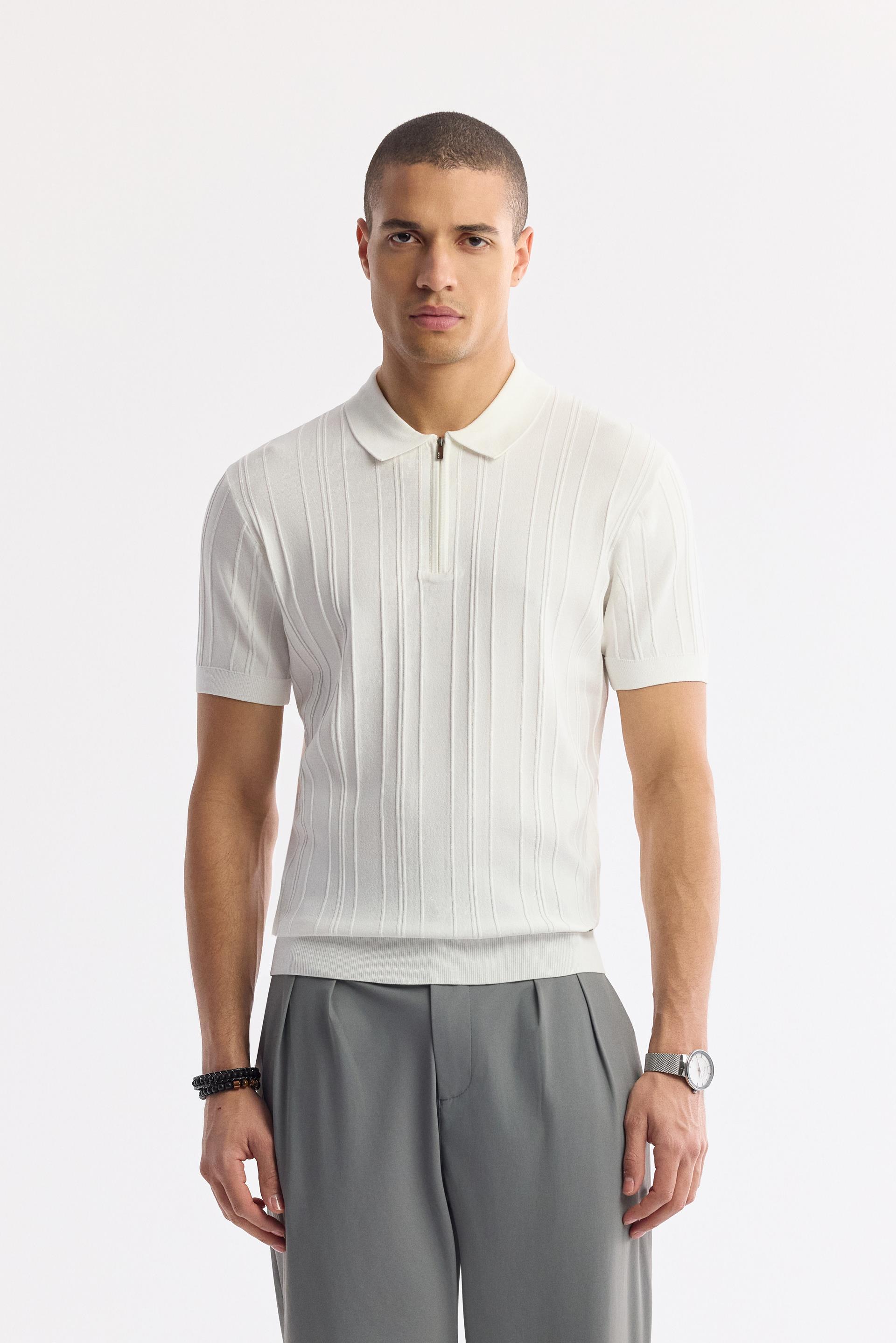AVVA Ekru Polo Yaka Rayon Triko T-Shirt