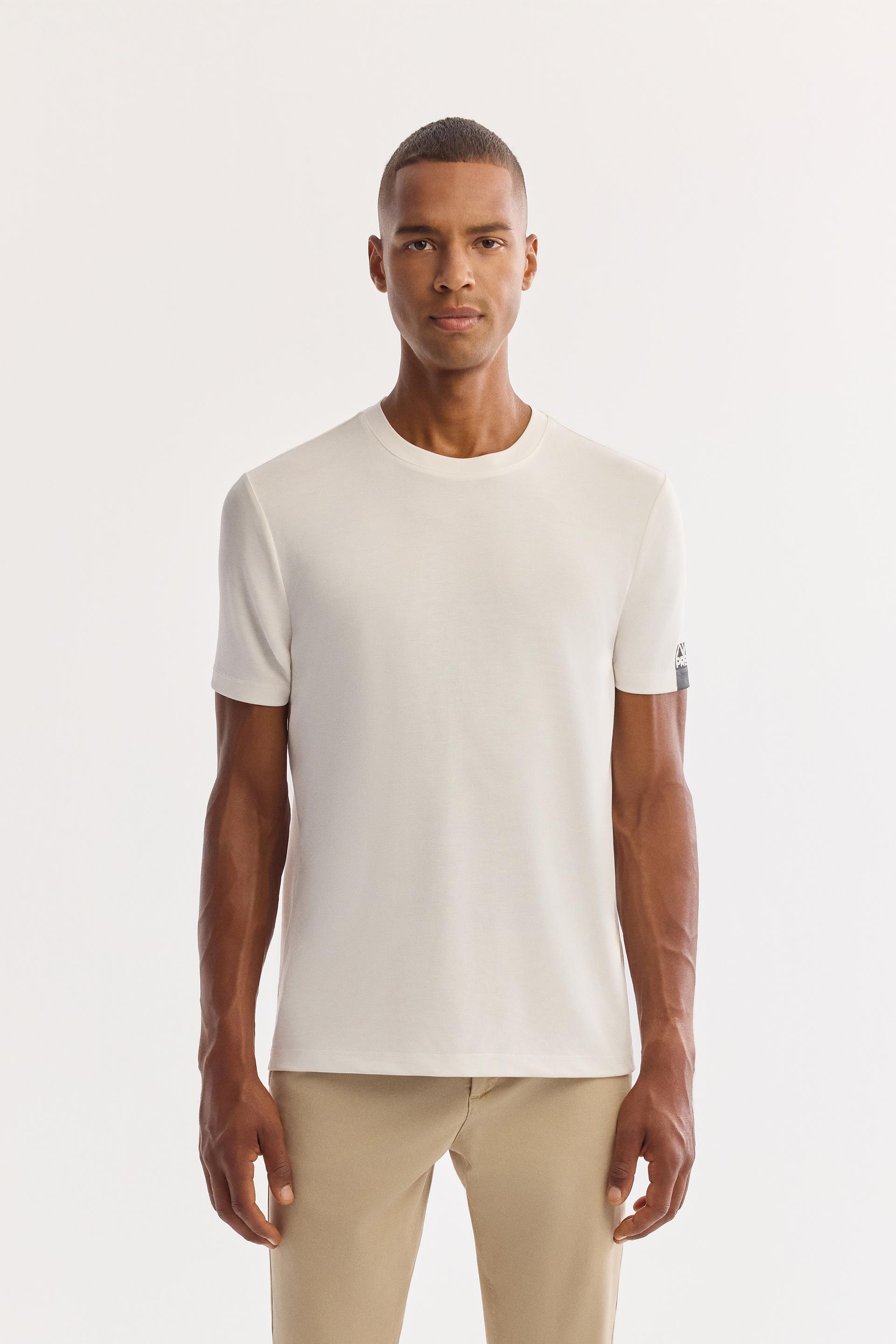 AVVA Ekru Bisiklet Yaka Soft Touch Bi-Stretch Baskılı T-Shirt