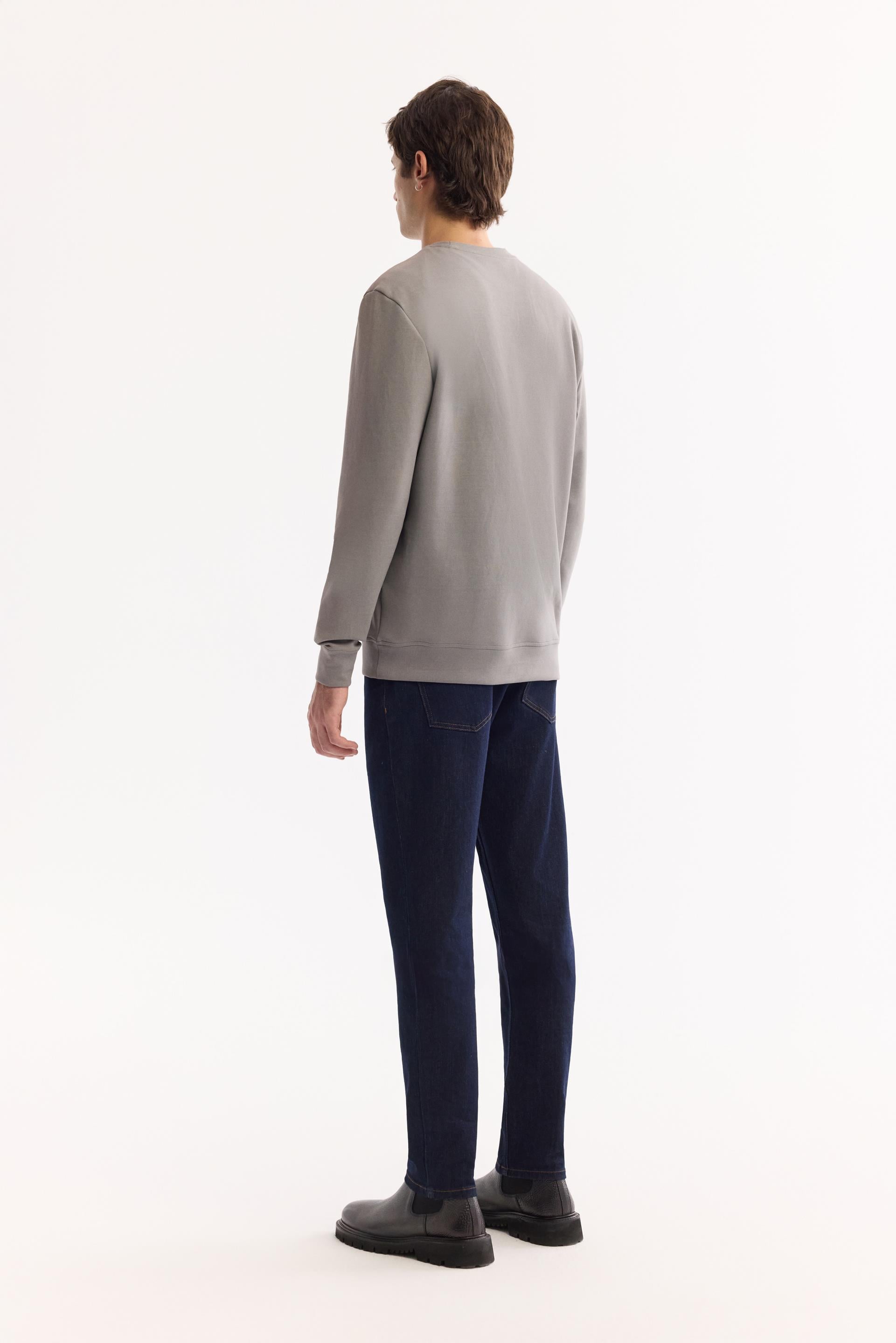 AVVA Gri Bisiklet Yaka Kolay Ütülenen Bi-Stretch Baskılı Sweatshirt görsel 4