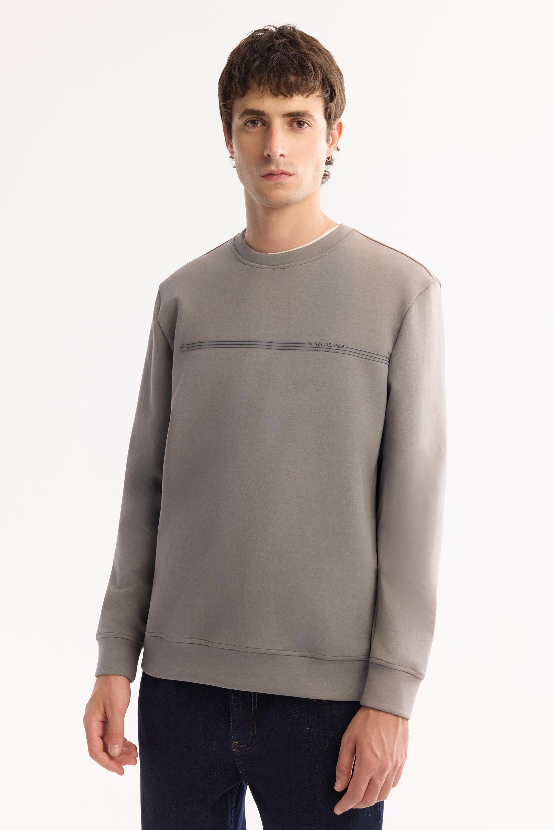 AVVA Gri Bisiklet Yaka Kolay Ütülenen Bi-Stretch Baskılı Sweatshirt görsel 5