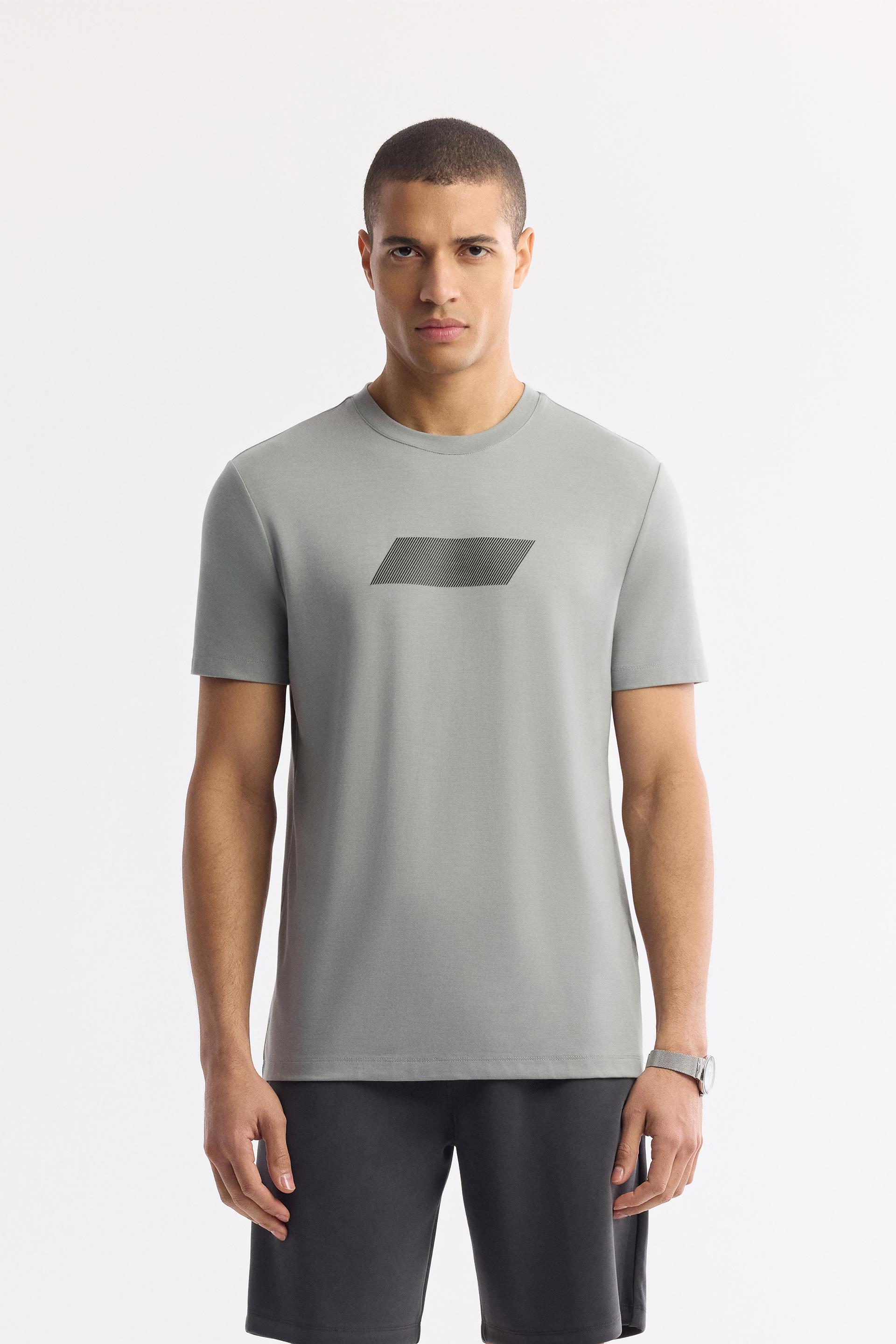 AVVA Gri Bisiklet Yaka Baskılı Rayon Soft Touch T-Shirt