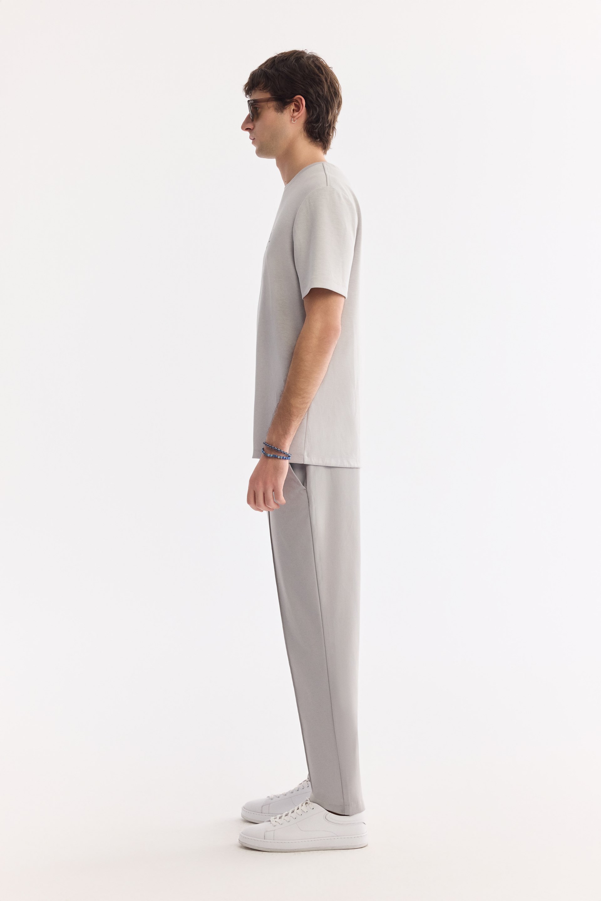 AVVA Gri Bisiklet Yaka Baskılı Bi-Stretch İnterlok T-Shirt görsel 3