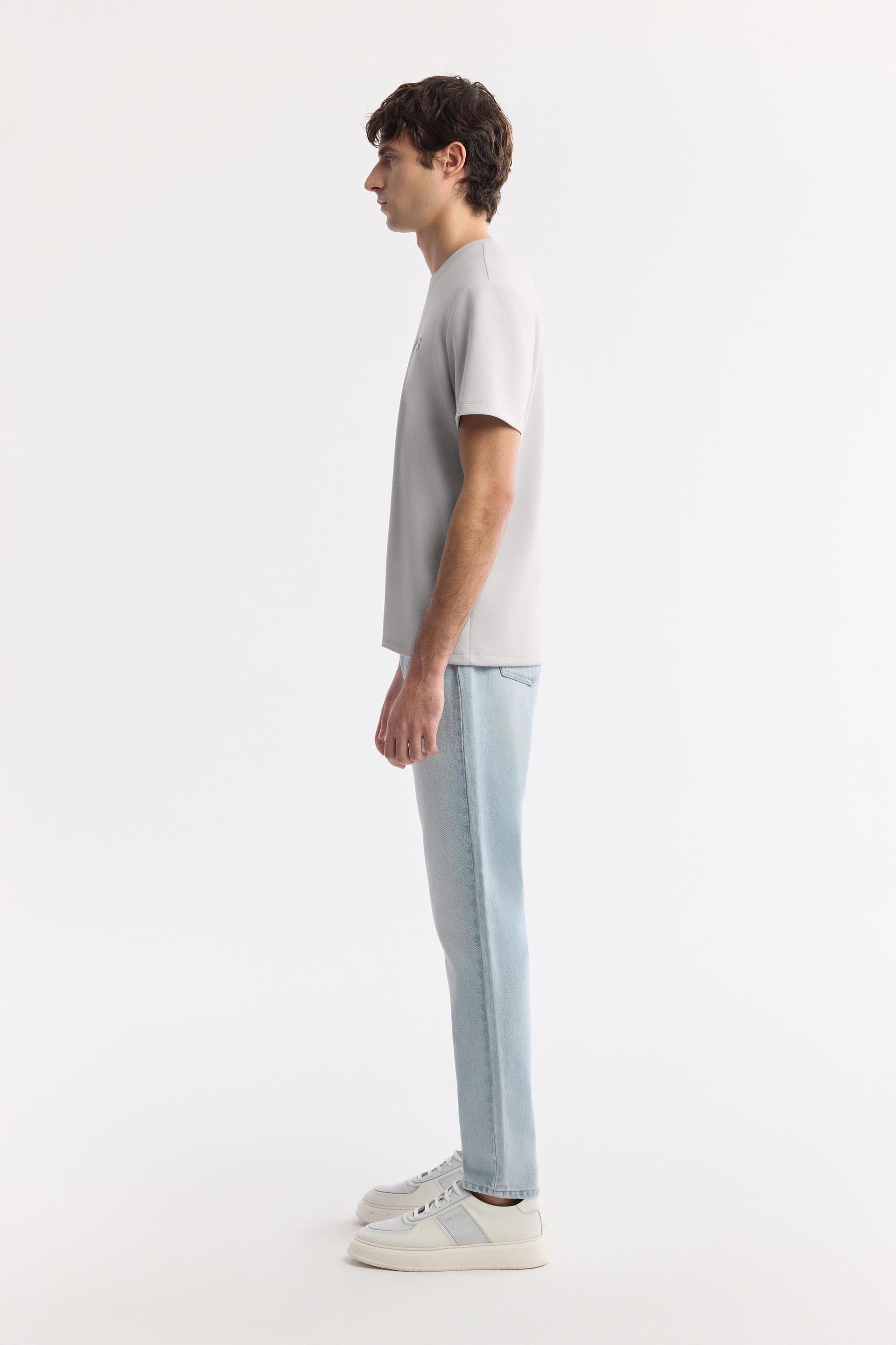 AVVA Gri Bisiklet Yaka Reflektörlü Bi-Stretch İnterlok T-Shirt görsel 3