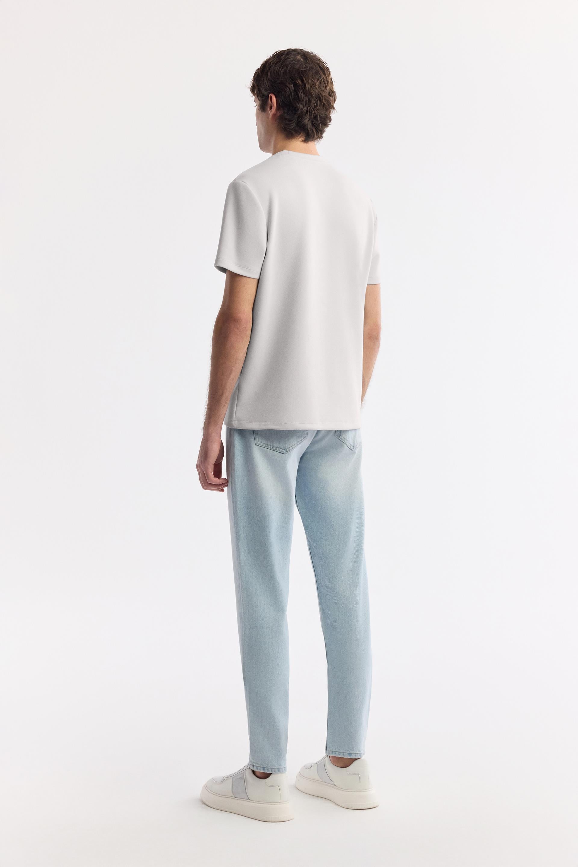 AVVA Gri Bisiklet Yaka Reflektörlü Bi-Stretch İnterlok T-Shirt görsel 4