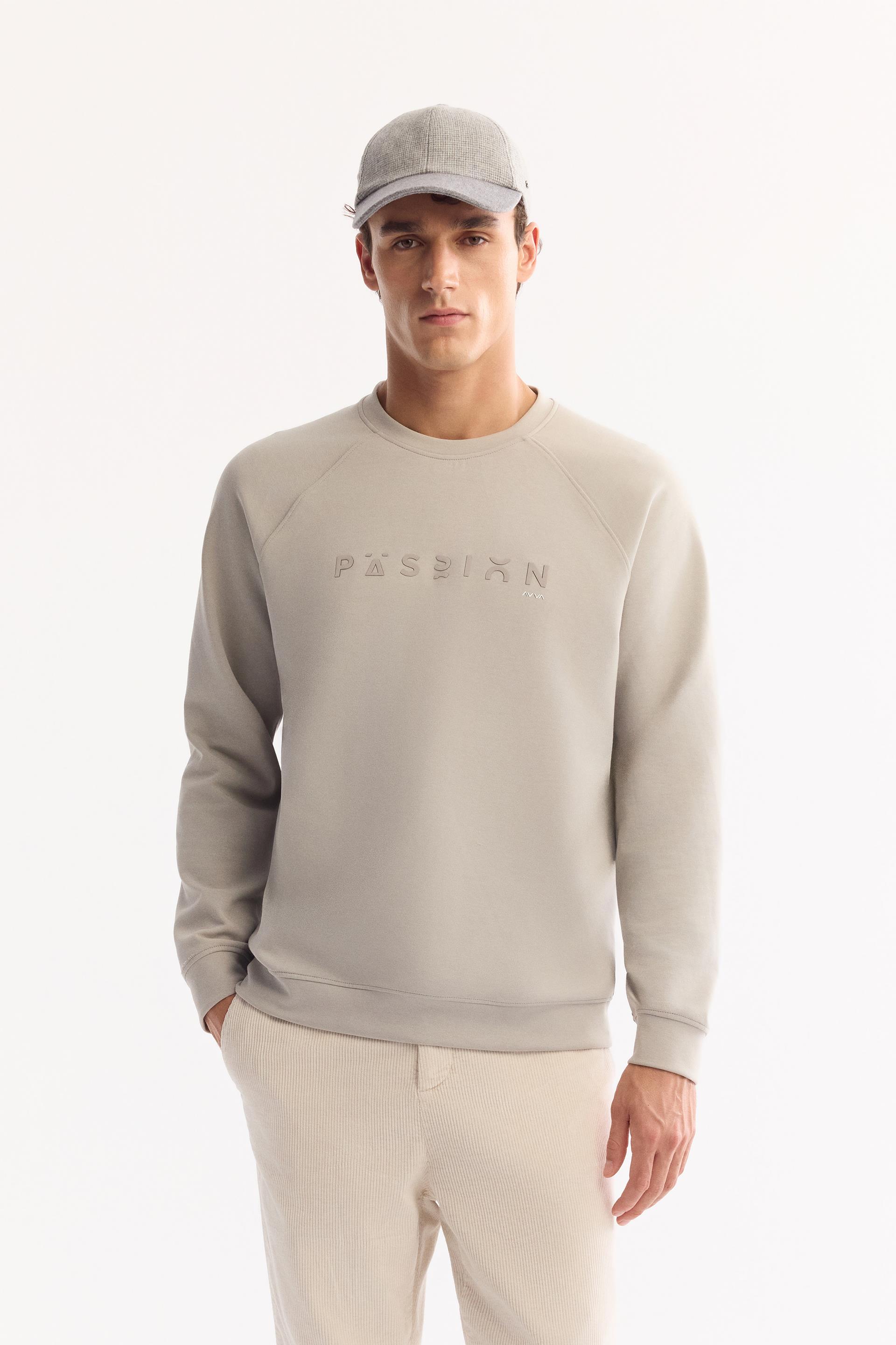 AVVA Gri Bisiklet Yaka Kolay Ütülenen Bi-Stretch Baskılı Sweatshirt