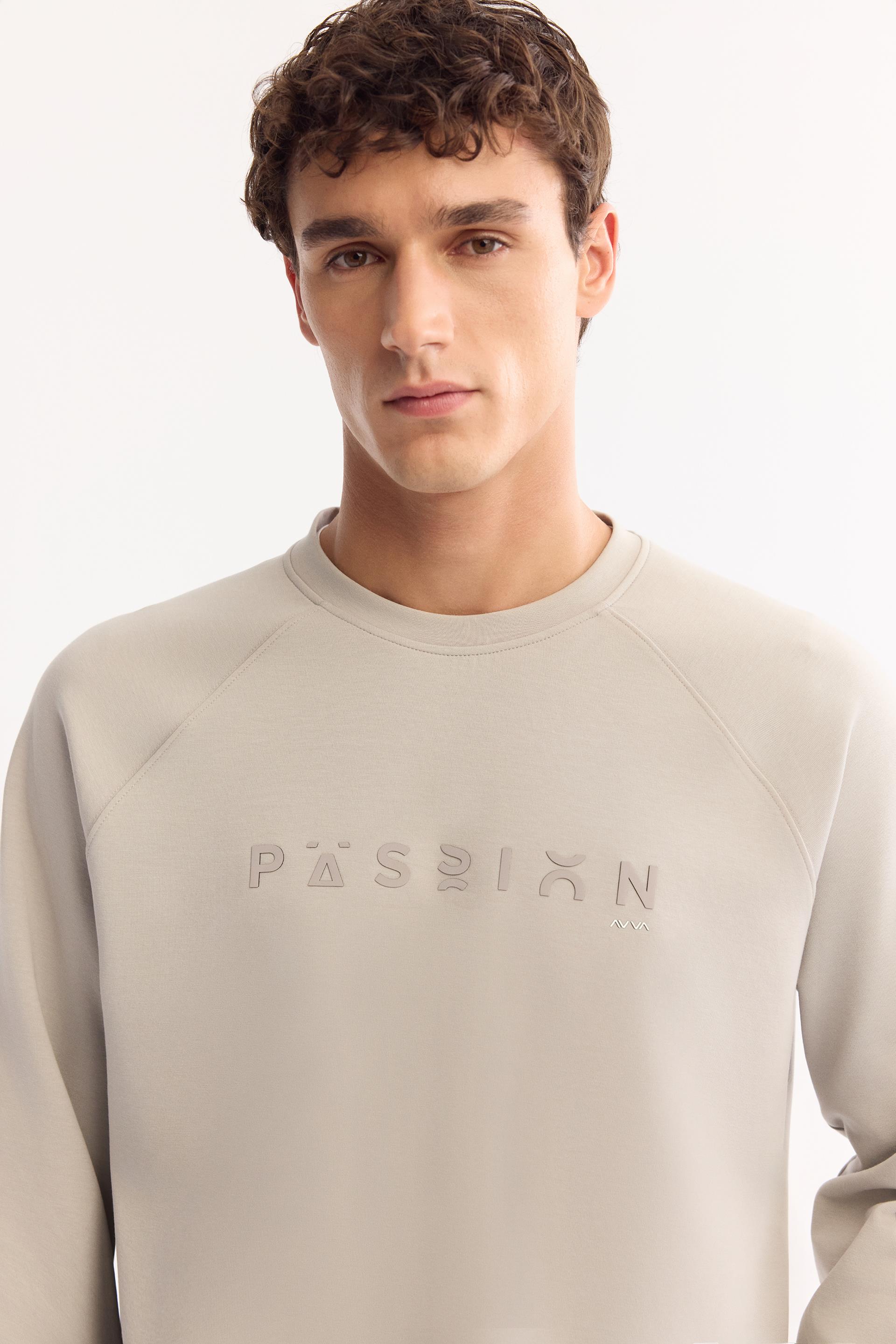 AVVA Gri Bisiklet Yaka Kolay Ütülenen Bi-Stretch Baskılı Sweatshirt görsel 2