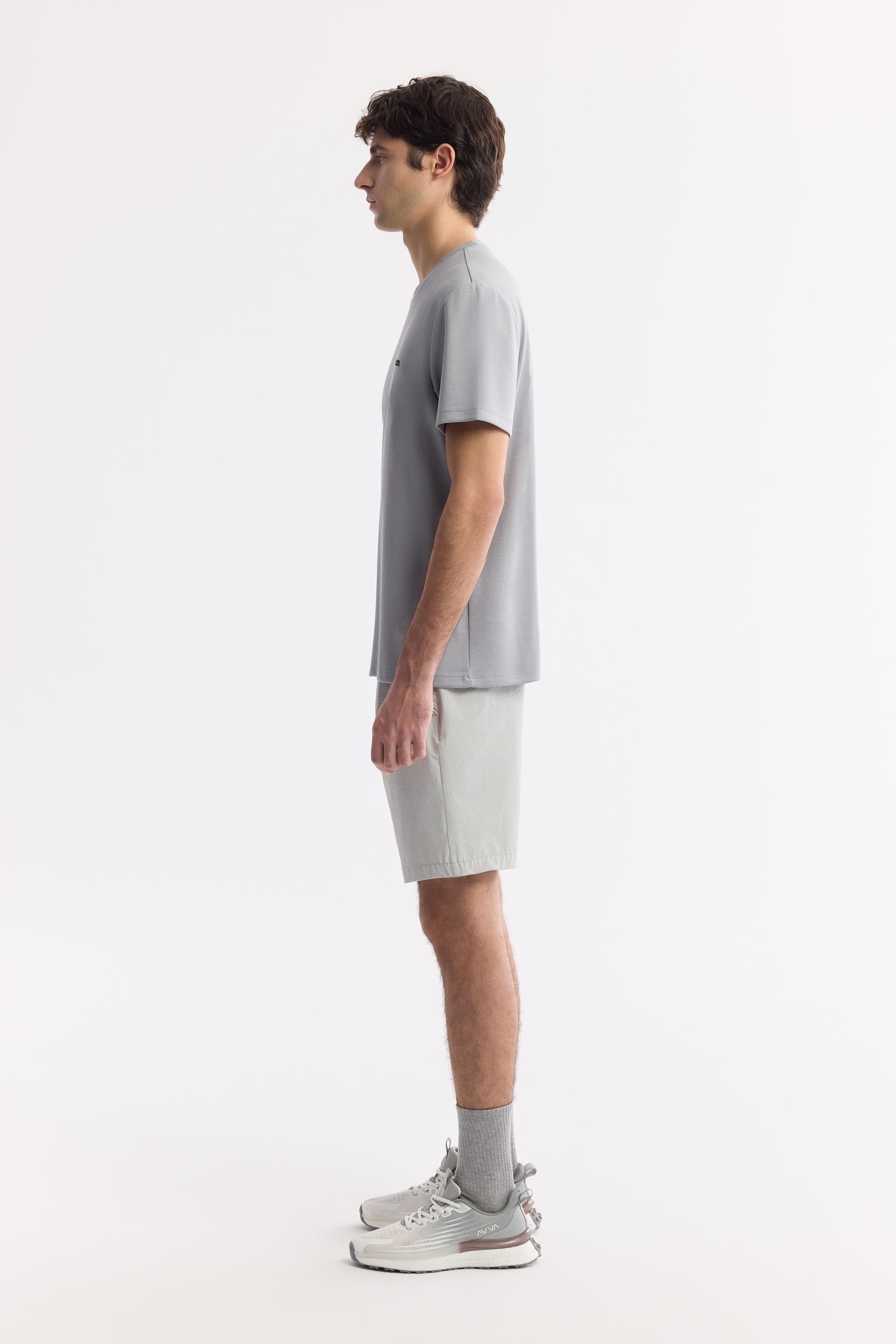 AVVA Gri Bisiklet Yaka Bi-Stretch Kırışmaz Baskılı T-Shirt görsel 4