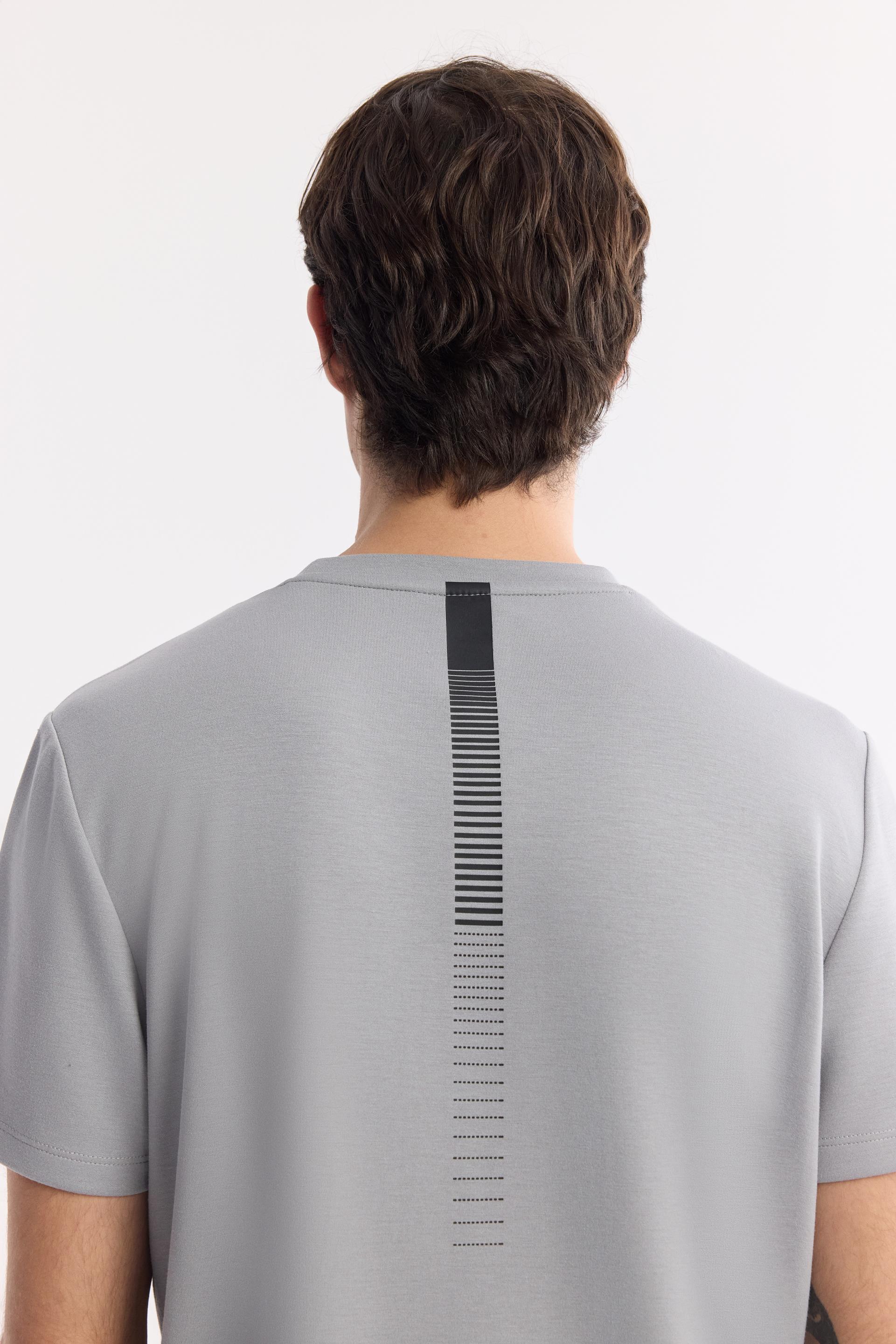 AVVA Gri Bisiklet Yaka Bi-Stretch Kırışmaz Baskılı T-Shirt görsel 3