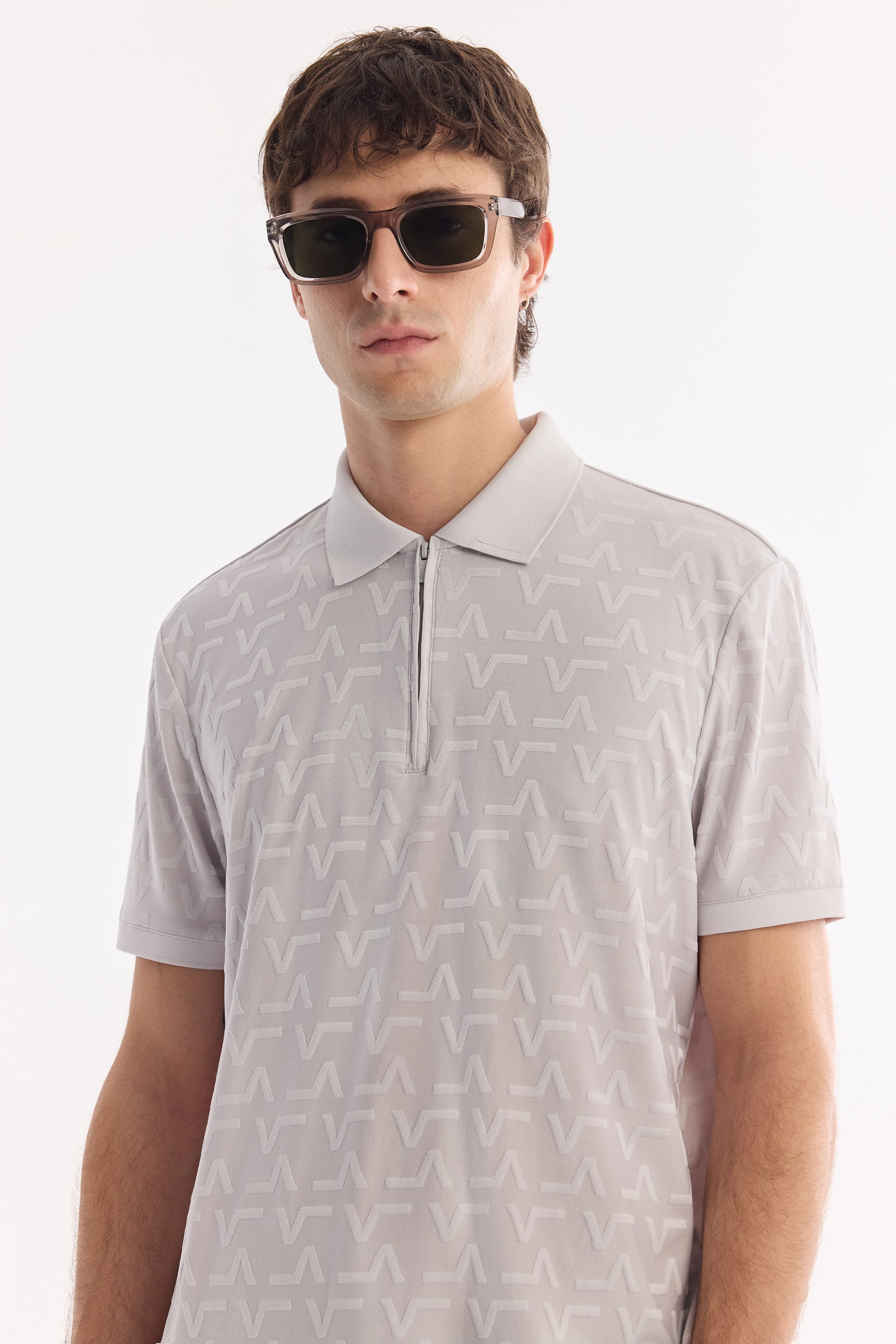 AVVA Gri Kıvrılmaz Polo Yaka Fermuarlı T-Shirt görsel 3