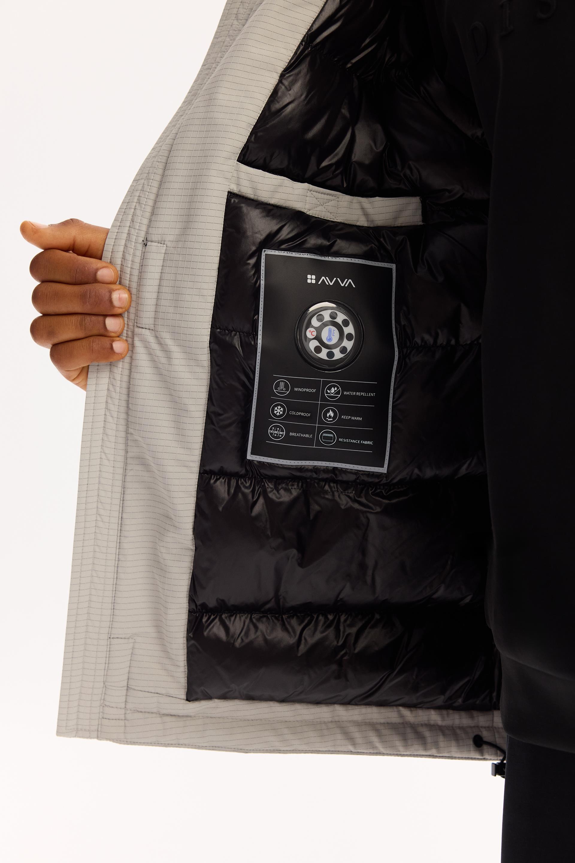 AVVA Gri Kapüşonlu Su İtici Rüzgar Geçirmez -7 Dereceye Dayanıklı Şişme Mont görsel 4