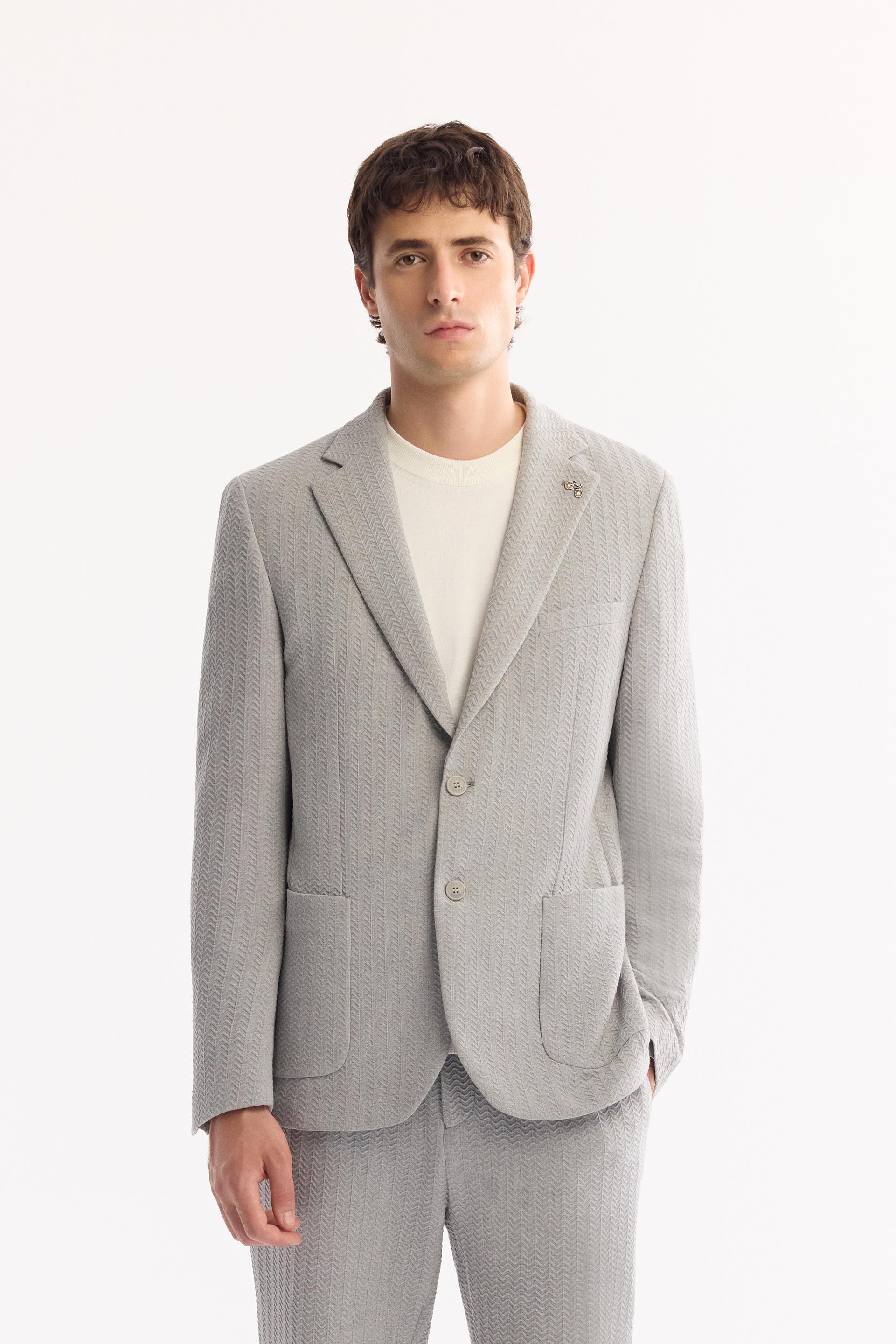 AVVA Gri Mono Yaka Bi-Stretch Hafif Dokulu Blazer Ceket