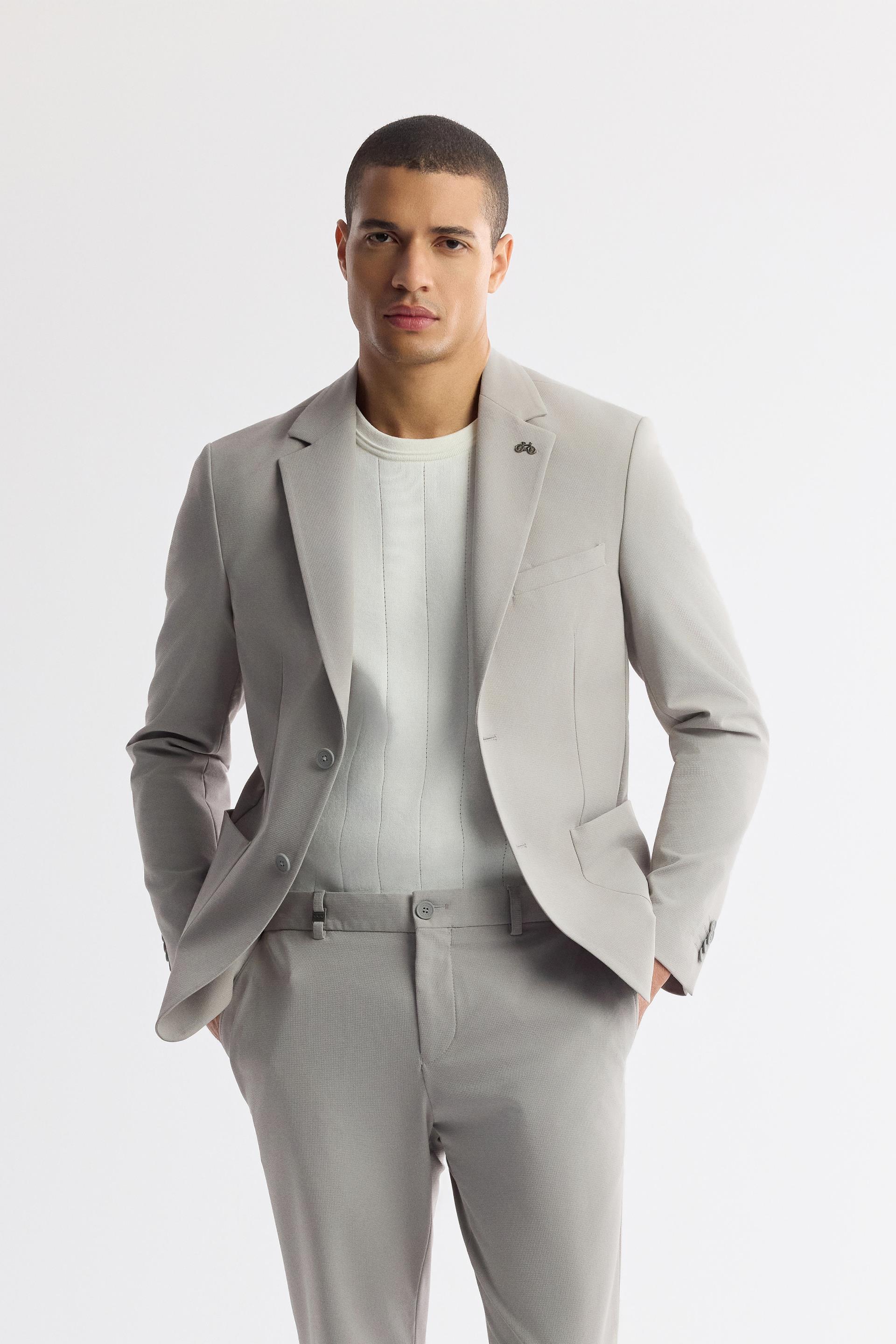 AVVA Gri Mono Yaka Pamuklu Hafif Bi-Stretch Blazer Ceket