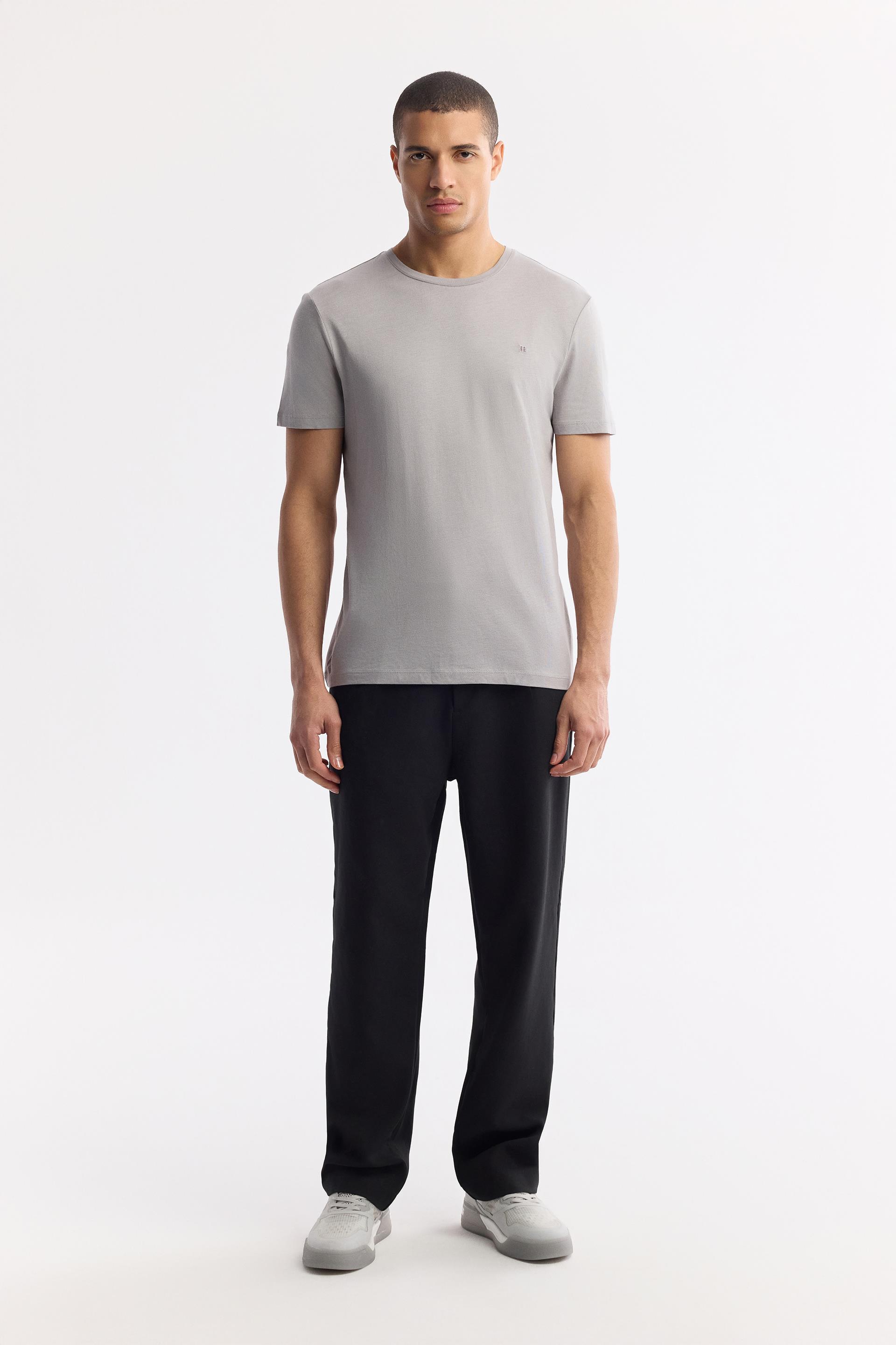 AVVA Gri Bisiklet Yaka Soft Touch Basic T-Shirt görsel 5