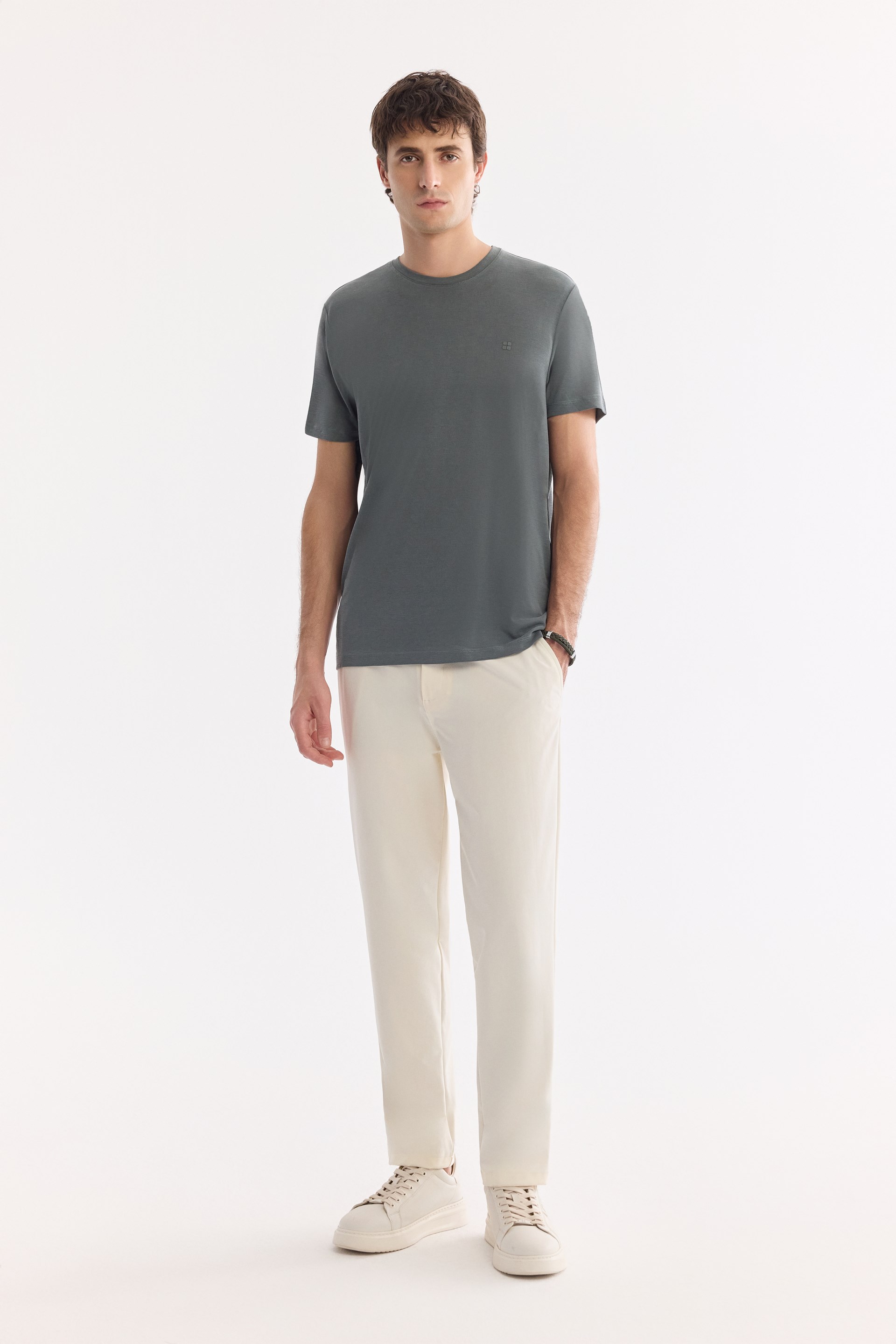 AVVA Haki Bisiklet Yaka Bi-Stretch Soft Touch Basic T-Shirt görsel 4