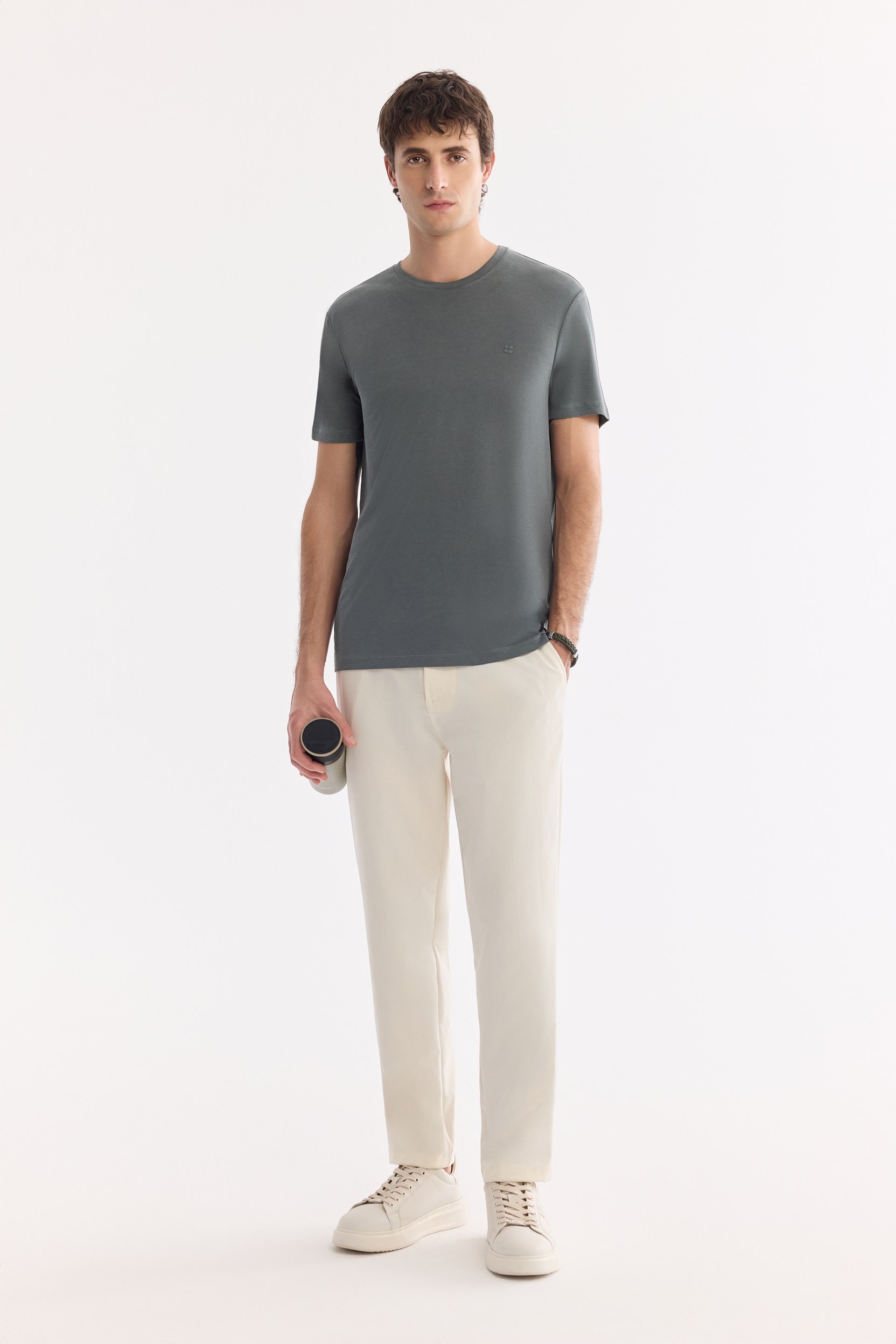 AVVA Haki Bisiklet Yaka Bi-Stretch Soft Touch Basic T-Shirt görsel 5