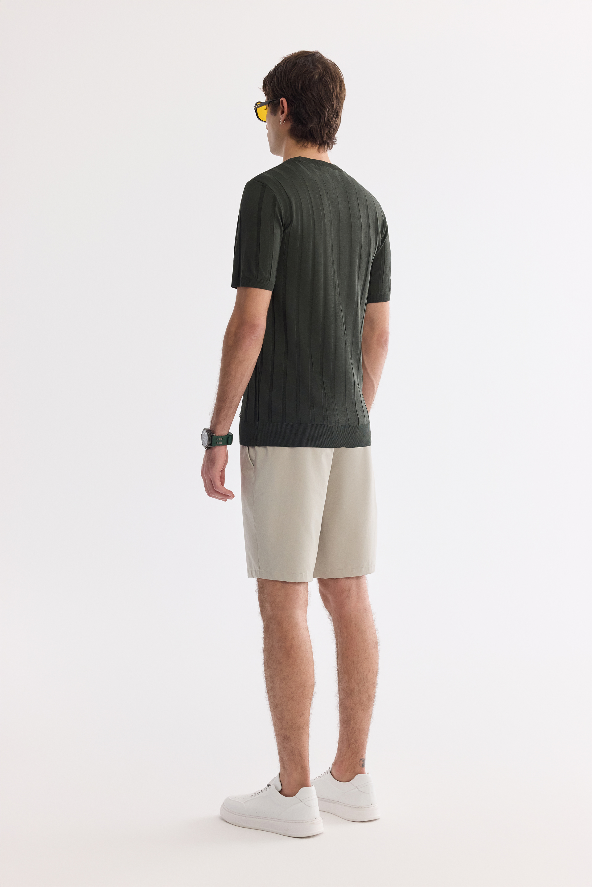 AVVA Haki Bisiklet Yaka Kolay Ütülenen Kırışmaz Triko T-Shirt görsel 4