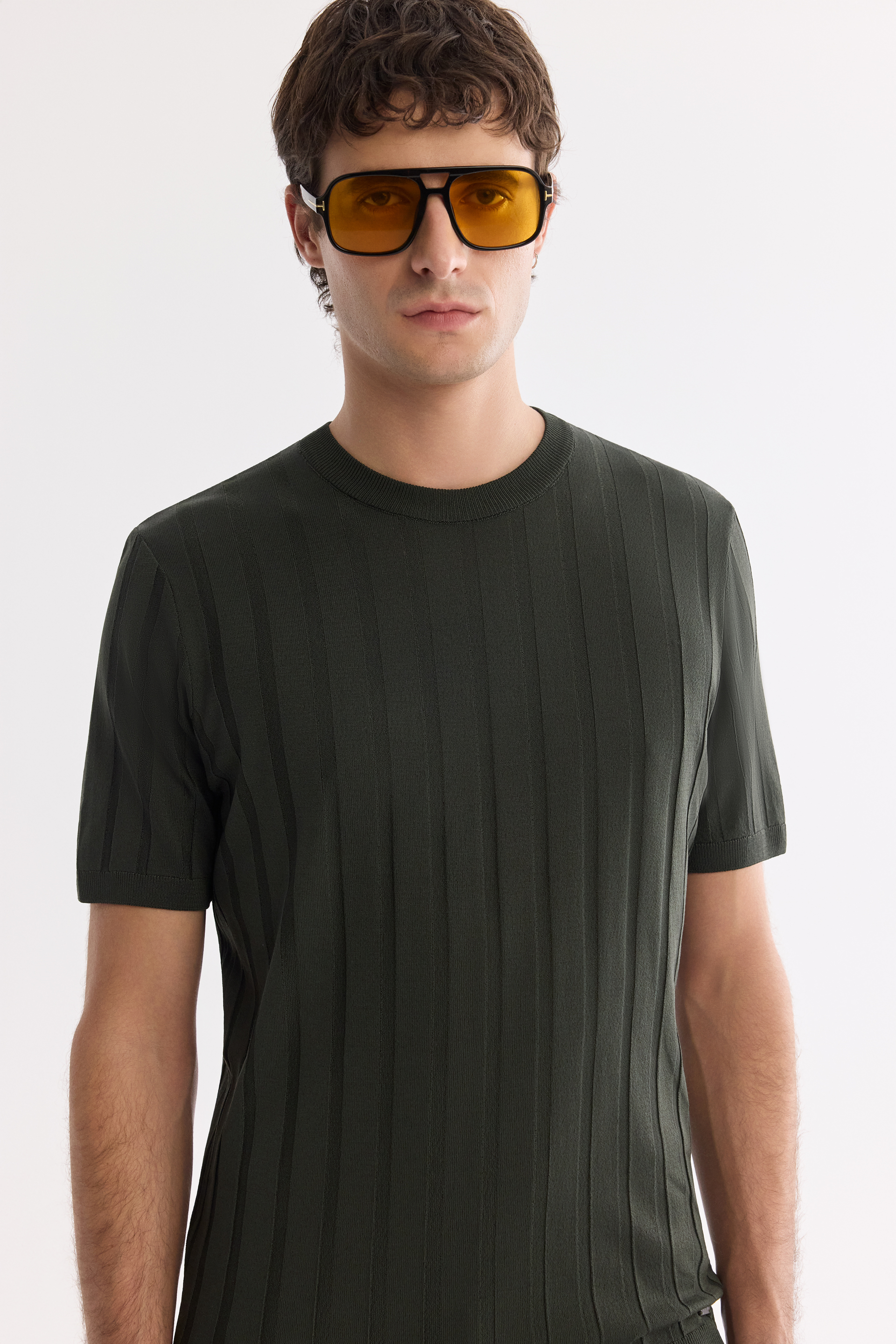 AVVA Haki Bisiklet Yaka Kolay Ütülenen Kırışmaz Triko T-Shirt görsel 5