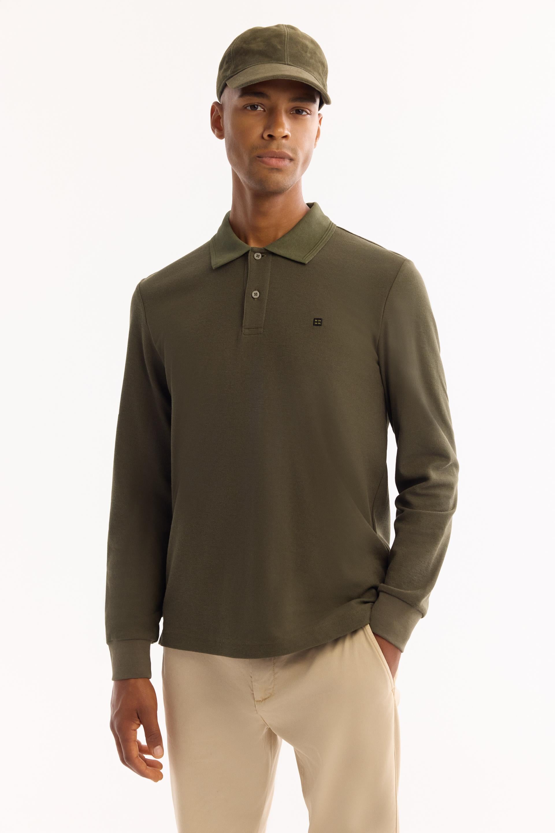 AVVA Haki Kıvrılmaz Polo Yaka Kolay Ütülenen Basic Sweatshirt görsel 5