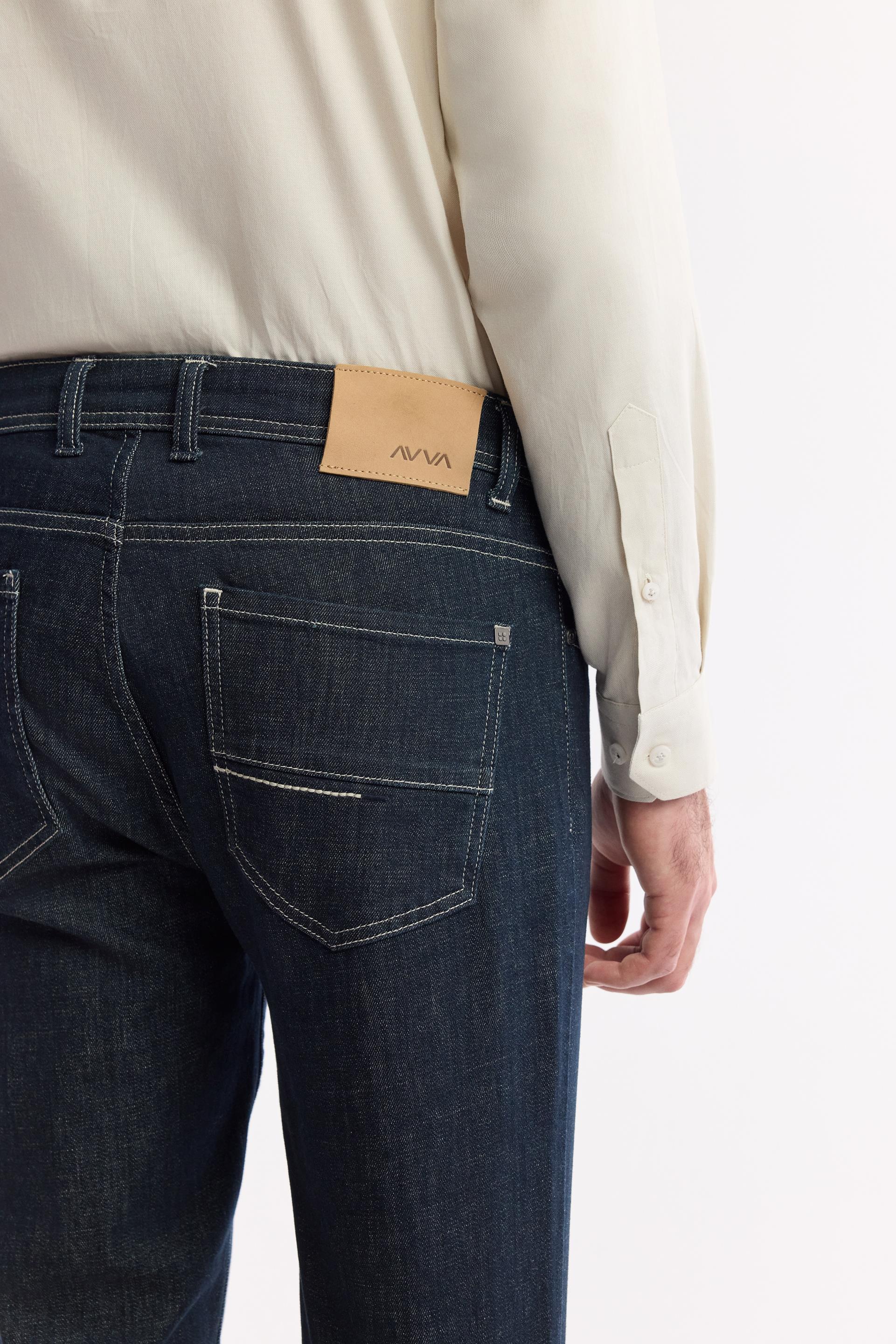 AVVA İndigo Klasik Bel Pamuklu Eskitme Yıkmalı Jean Pantolon görsel 5