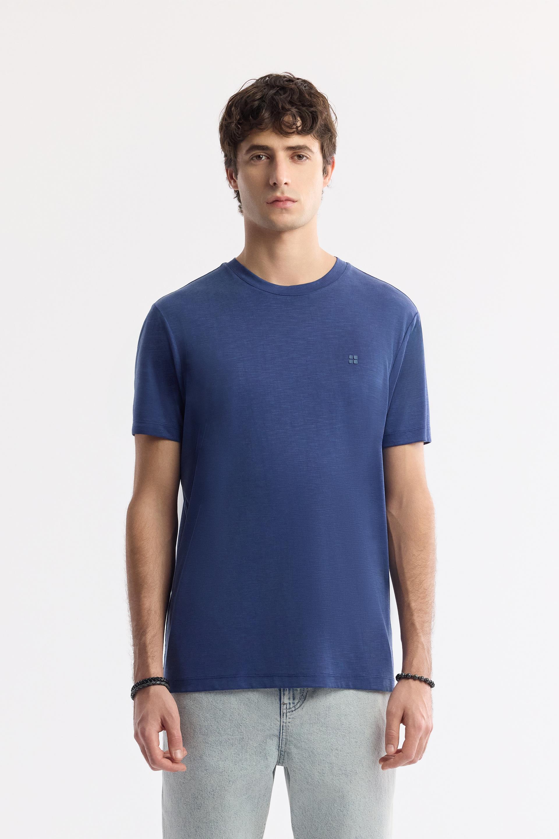 AVVA İndigo Bisiklet Yaka Bi-Stretch Soft Touch Basic T-Shirt