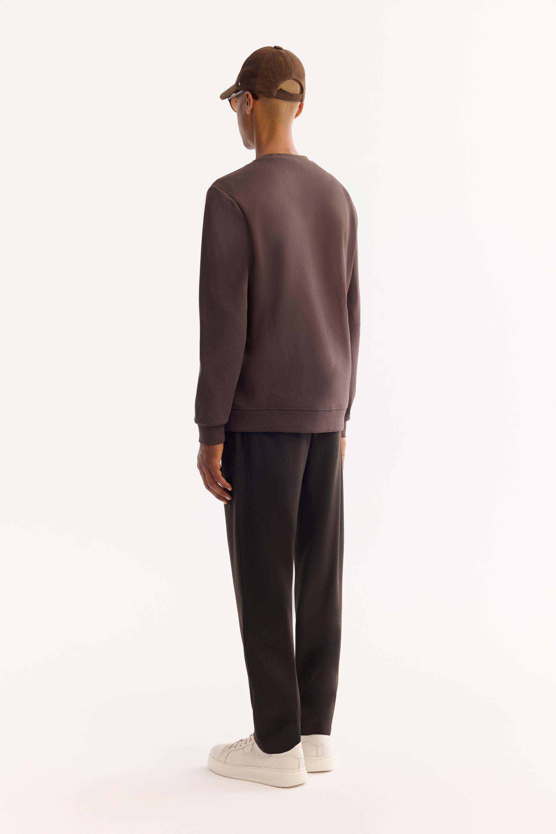 AVVA Kahverengi Bisiklet Yaka Kolay Ütülenen Bi-Stretch Baskılı Sweatshirt görsel 4