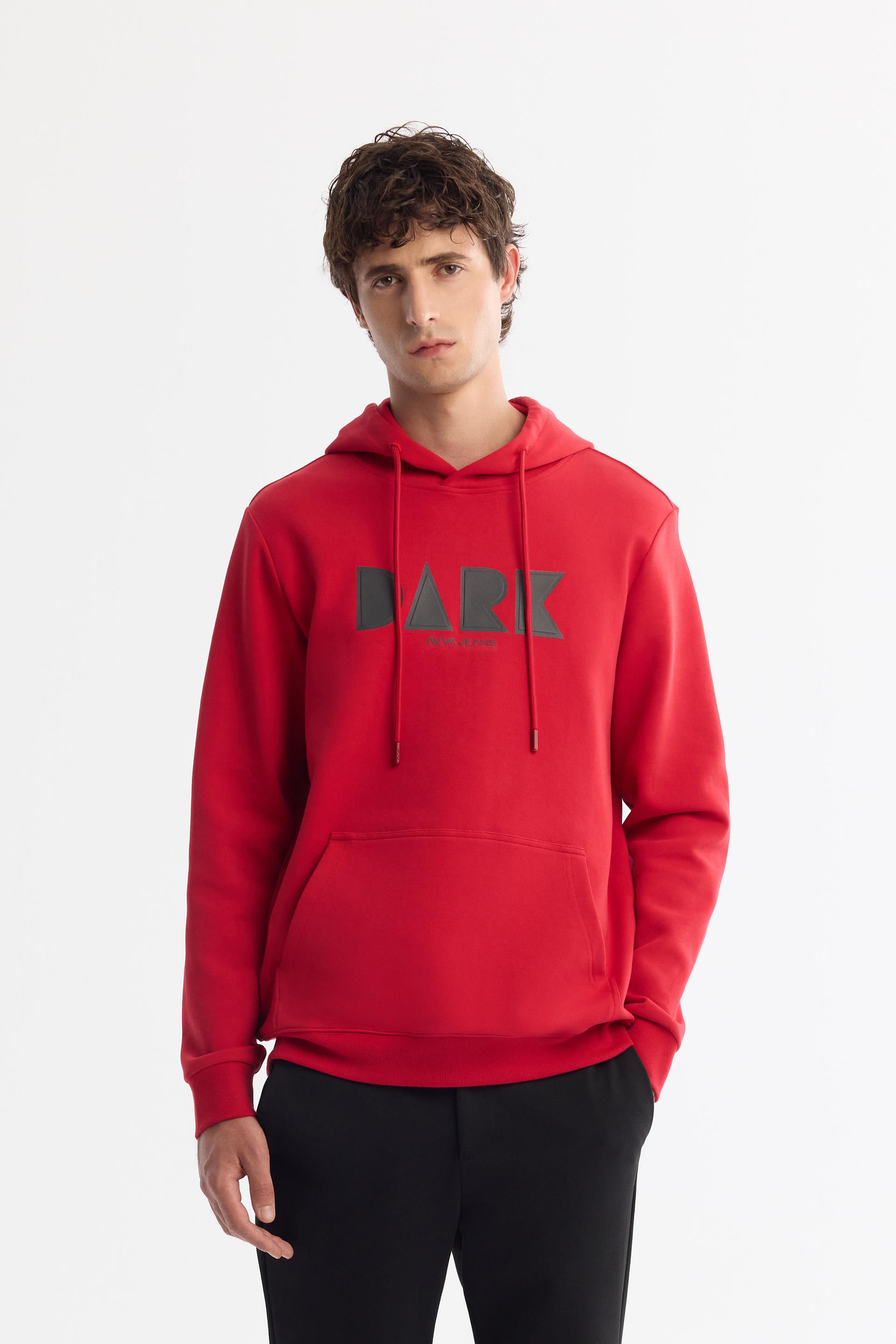 AVVA Kırmızı Kapüşonlu Pamuklu Baskılı Elastan Sweatshirt