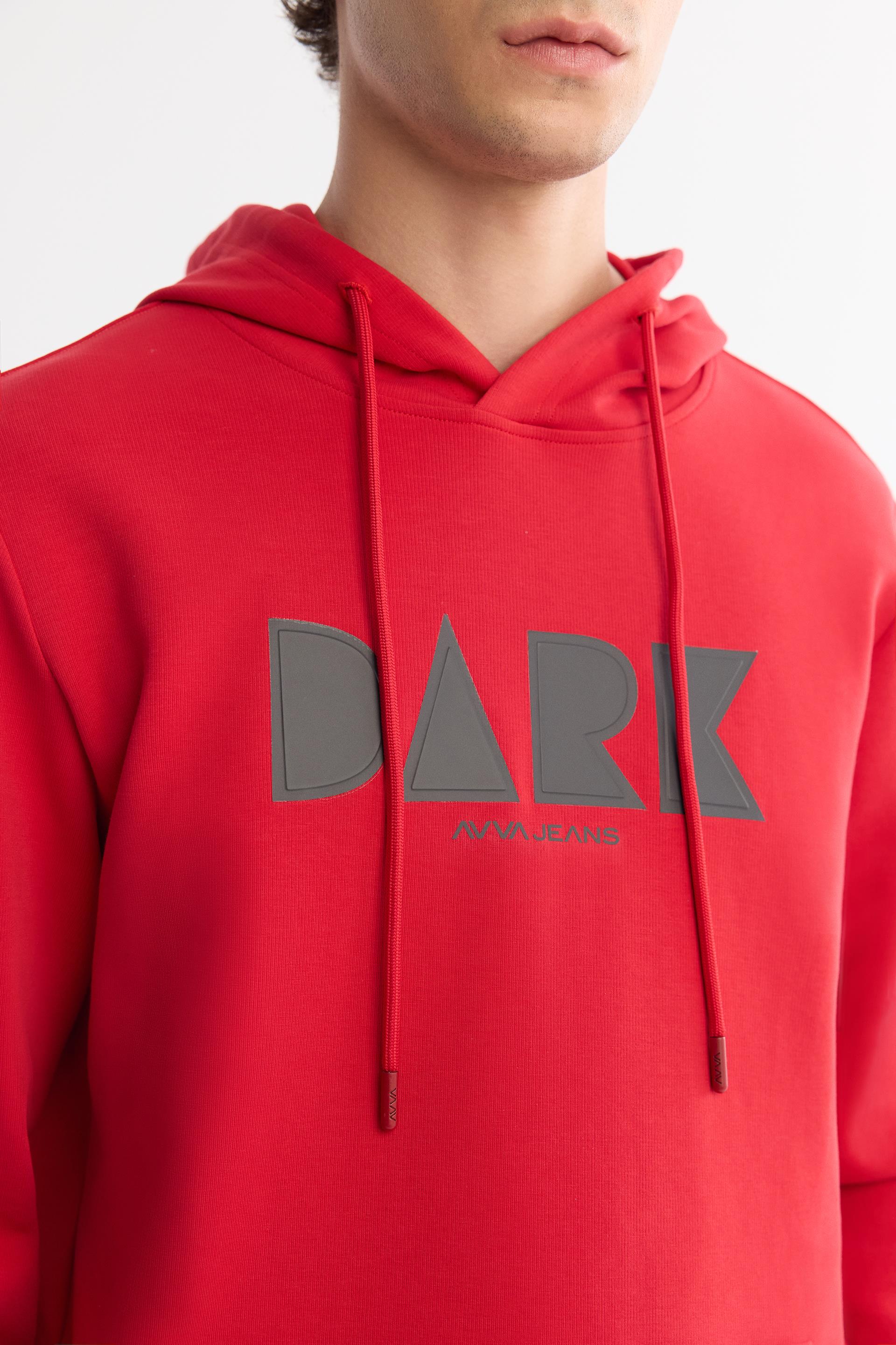 AVVA Kırmızı Kapüşonlu Pamuklu Baskılı Elastan Sweatshirt görsel 2