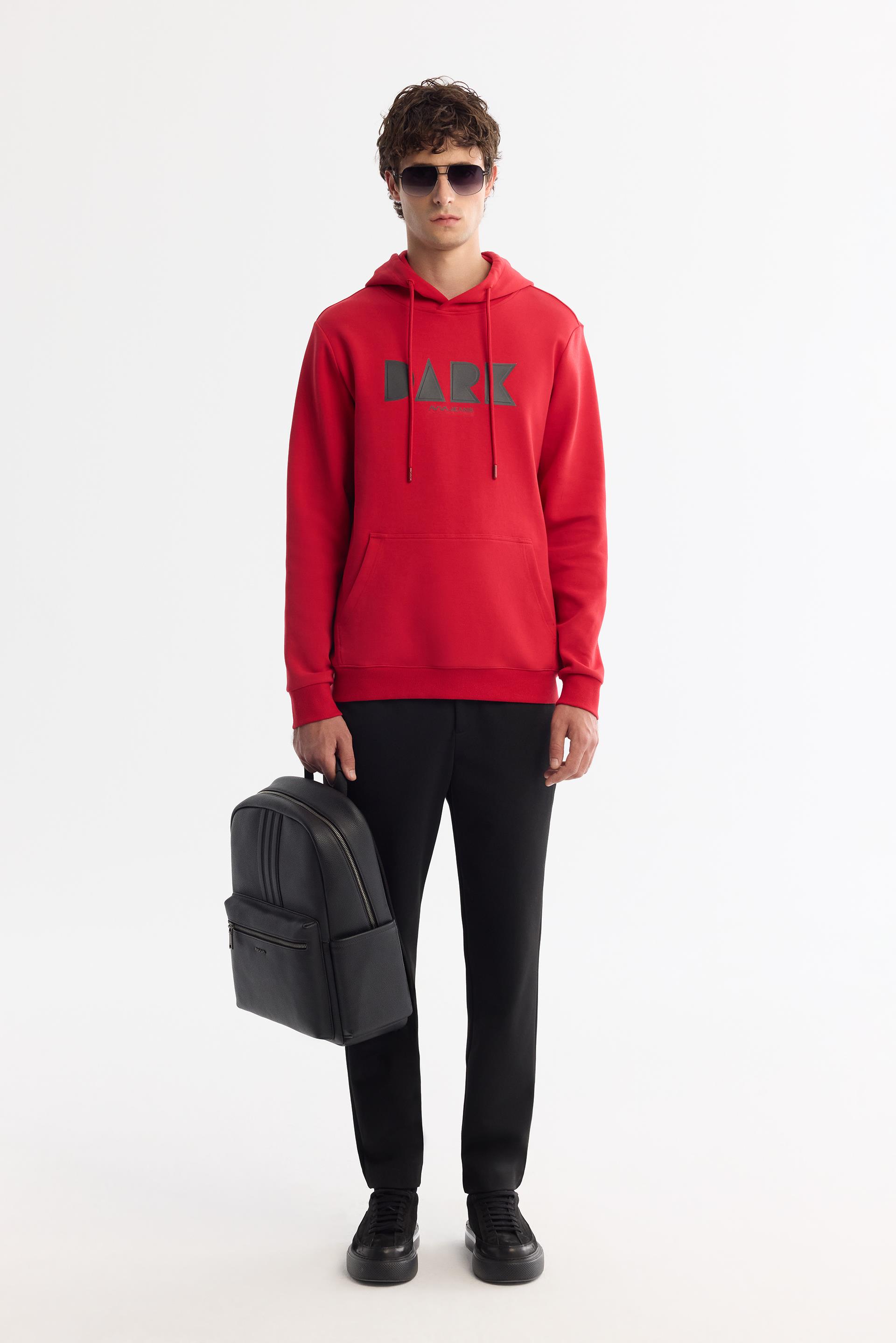 AVVA Kırmızı Kapüşonlu Pamuklu Baskılı Elastan Sweatshirt görsel 5