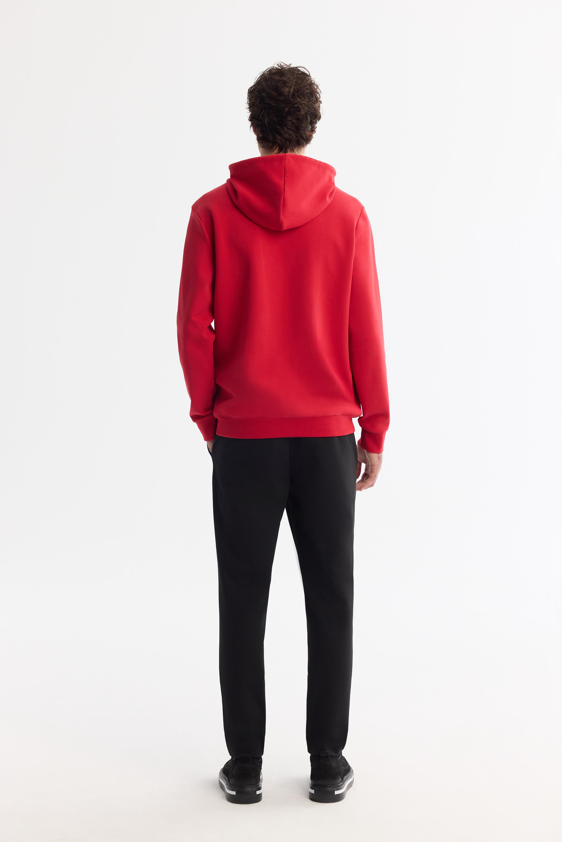 AVVA Kırmızı Kapüşonlu Pamuklu Baskılı Elastan Sweatshirt görsel 4