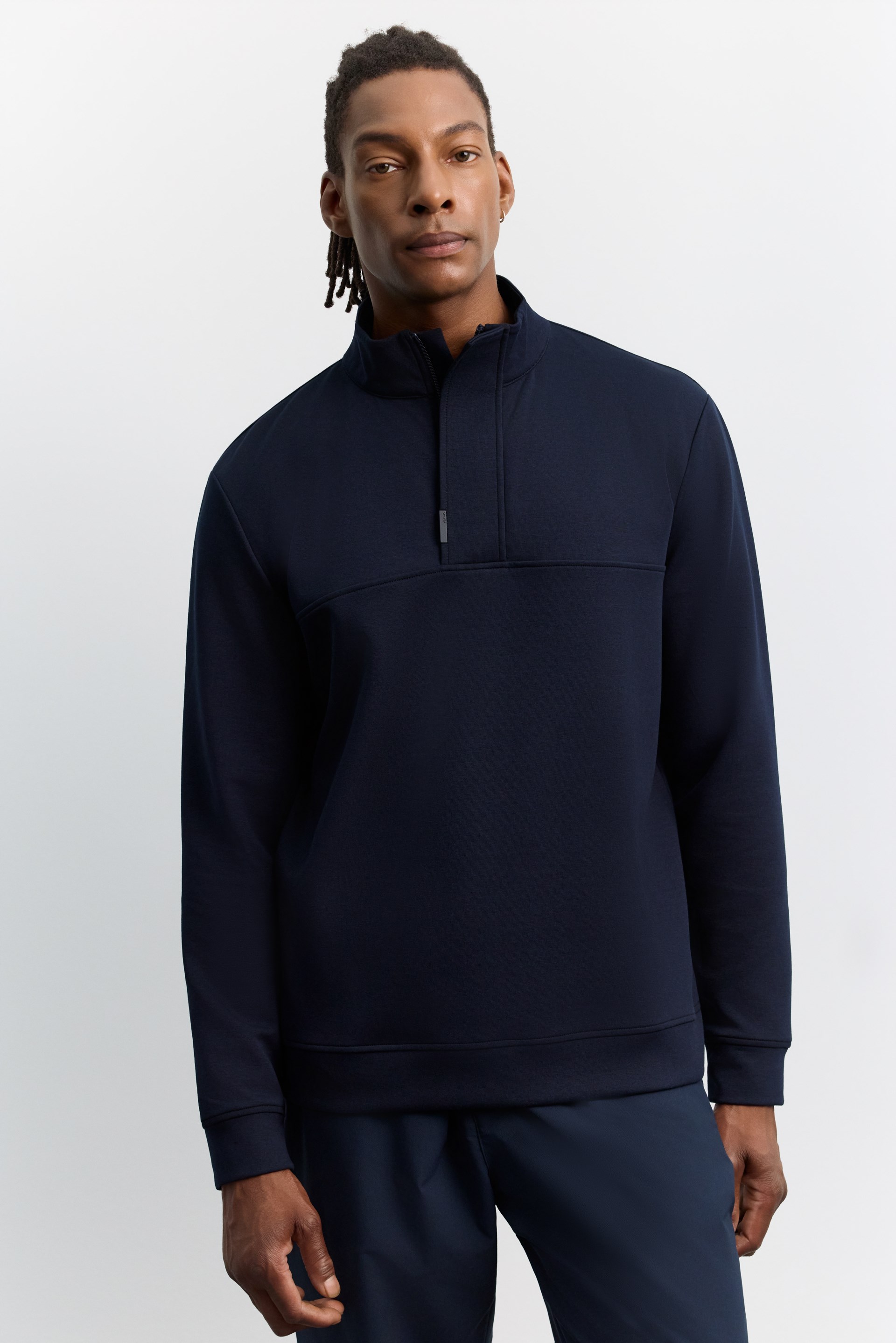 AVVA Lacivert Dik Yaka Fermuarlı Kolay Ütülenen Pamuklu Sweatshirt görsel 5