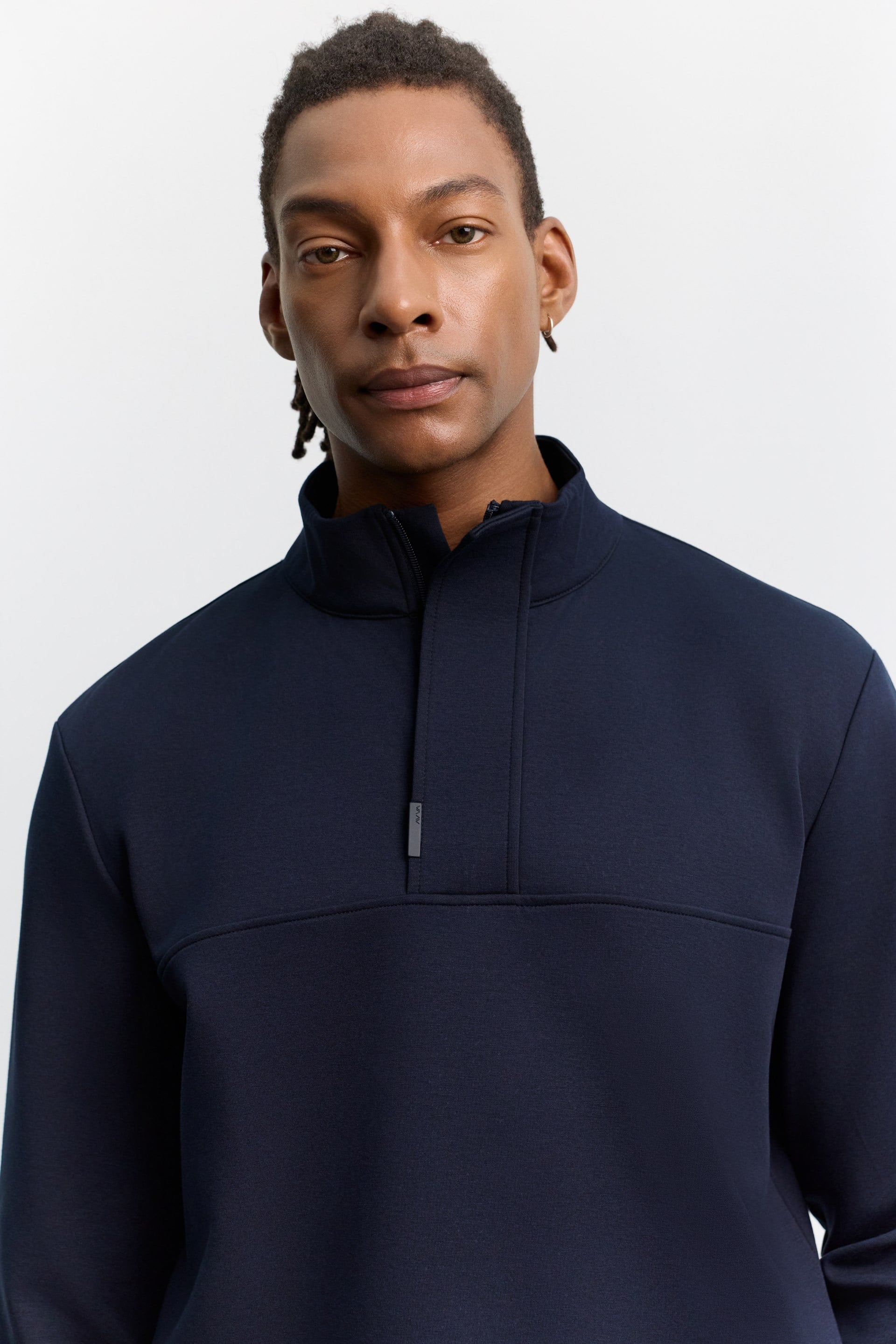 AVVA Lacivert Dik Yaka Fermuarlı Kolay Ütülenen Pamuklu Sweatshirt görsel 2