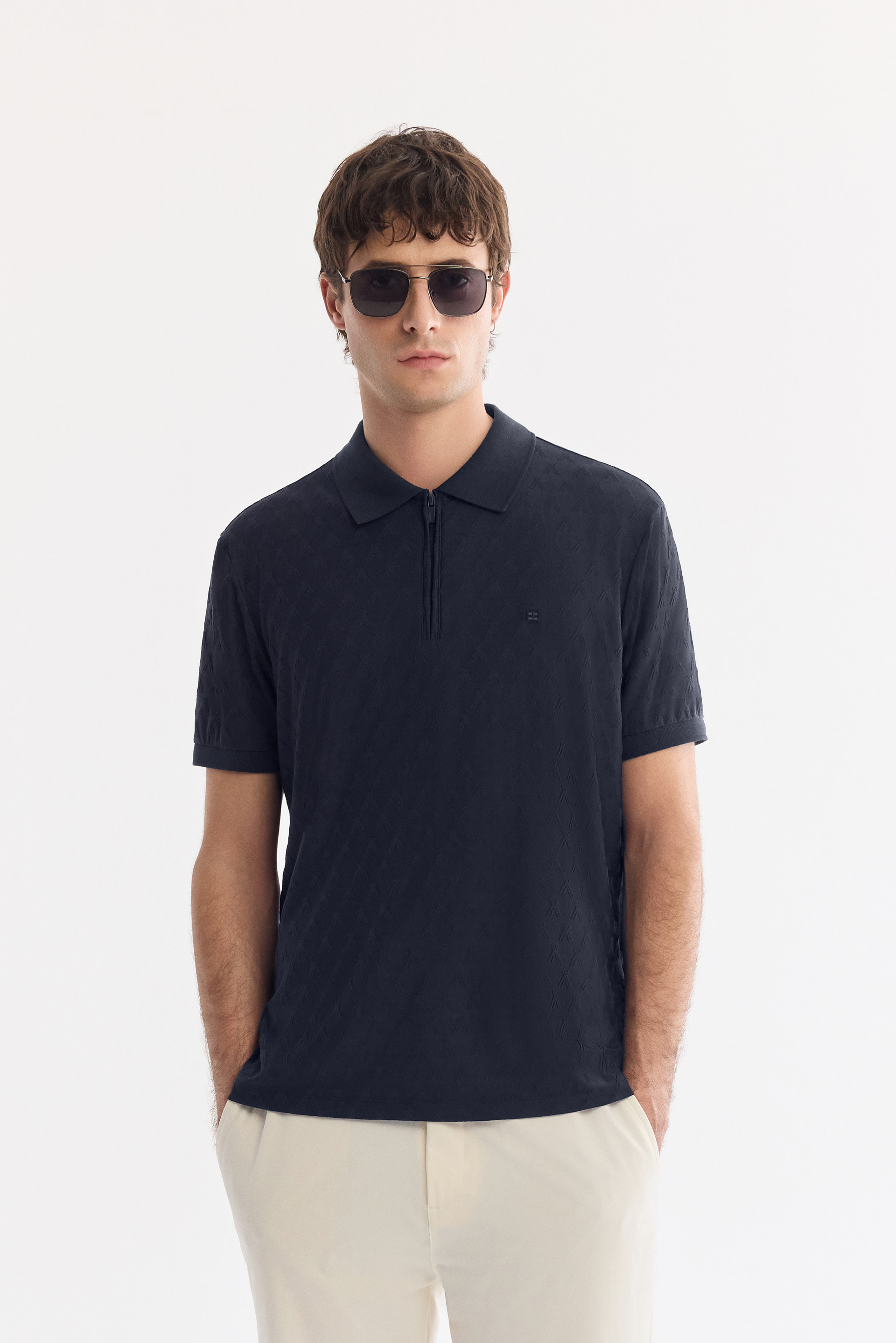 AVVA Lacivert Kıvrılmaz Polo Yaka Fermuarlı T-Shirt