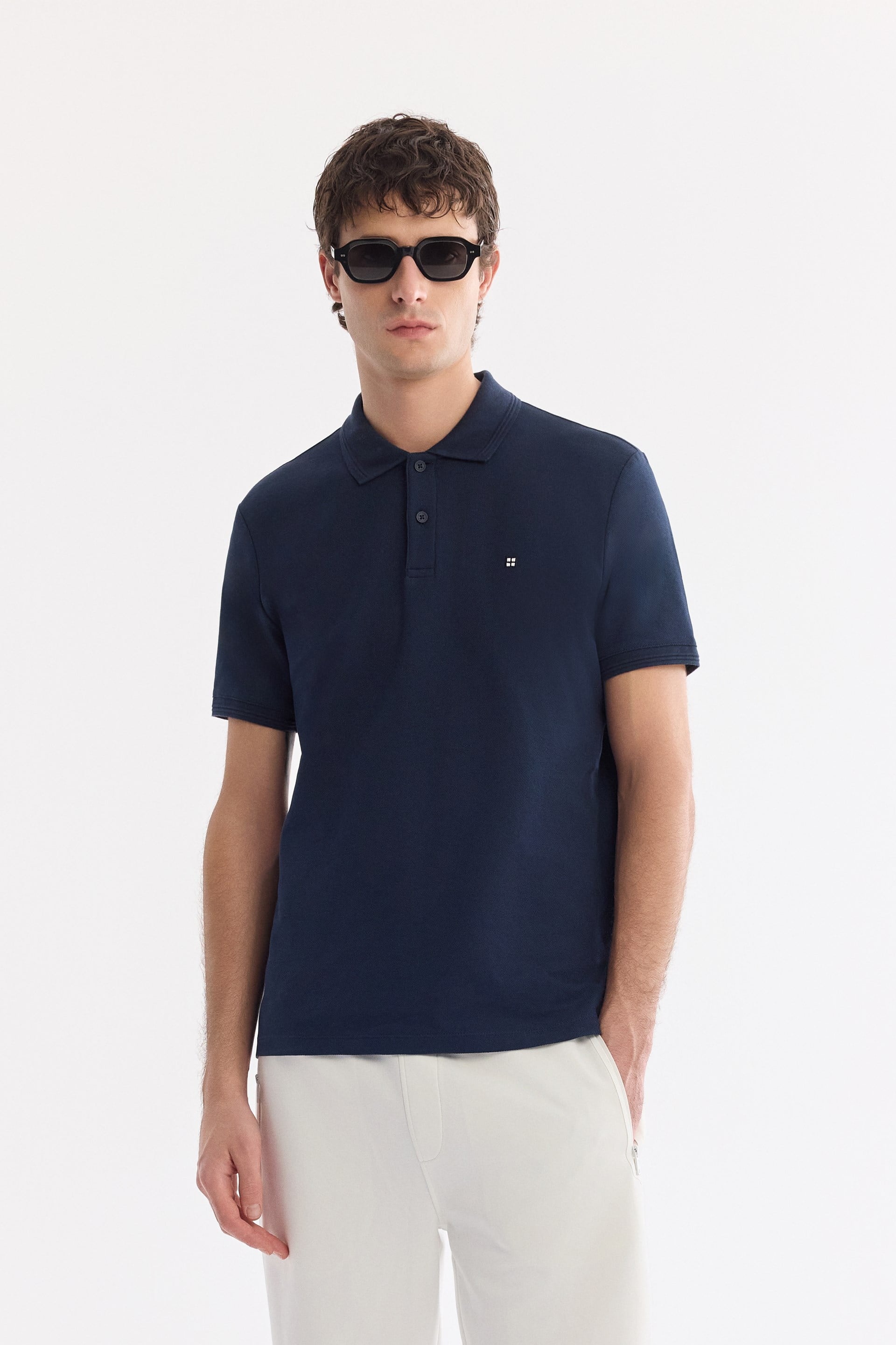 AVVA Lacivert Kıvrılmaz Polo Yaka %100 Pamuk Basic T-Shirt