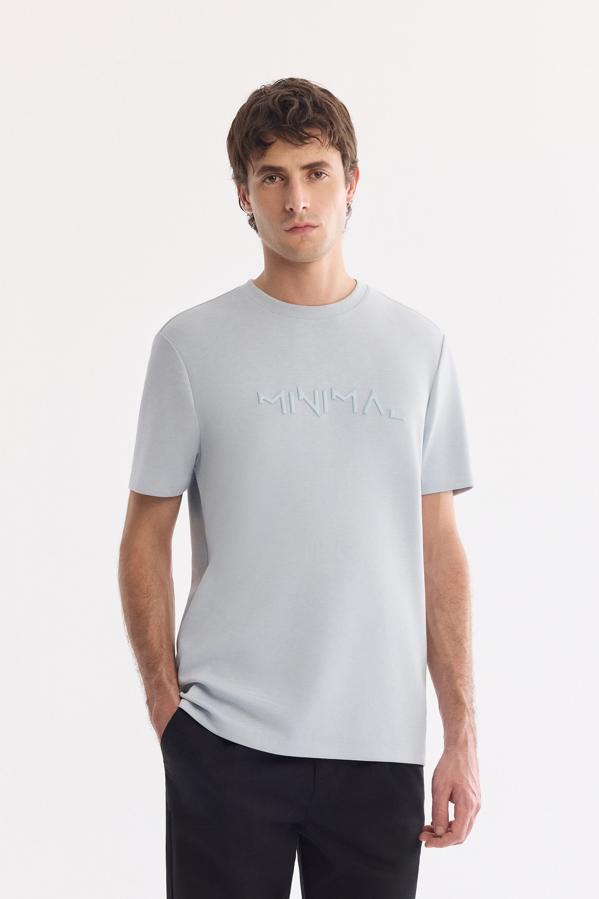 AVVA Mavi Bisiklet Yaka Baskılı Bi-Stretch İnterlok T-Shirt
