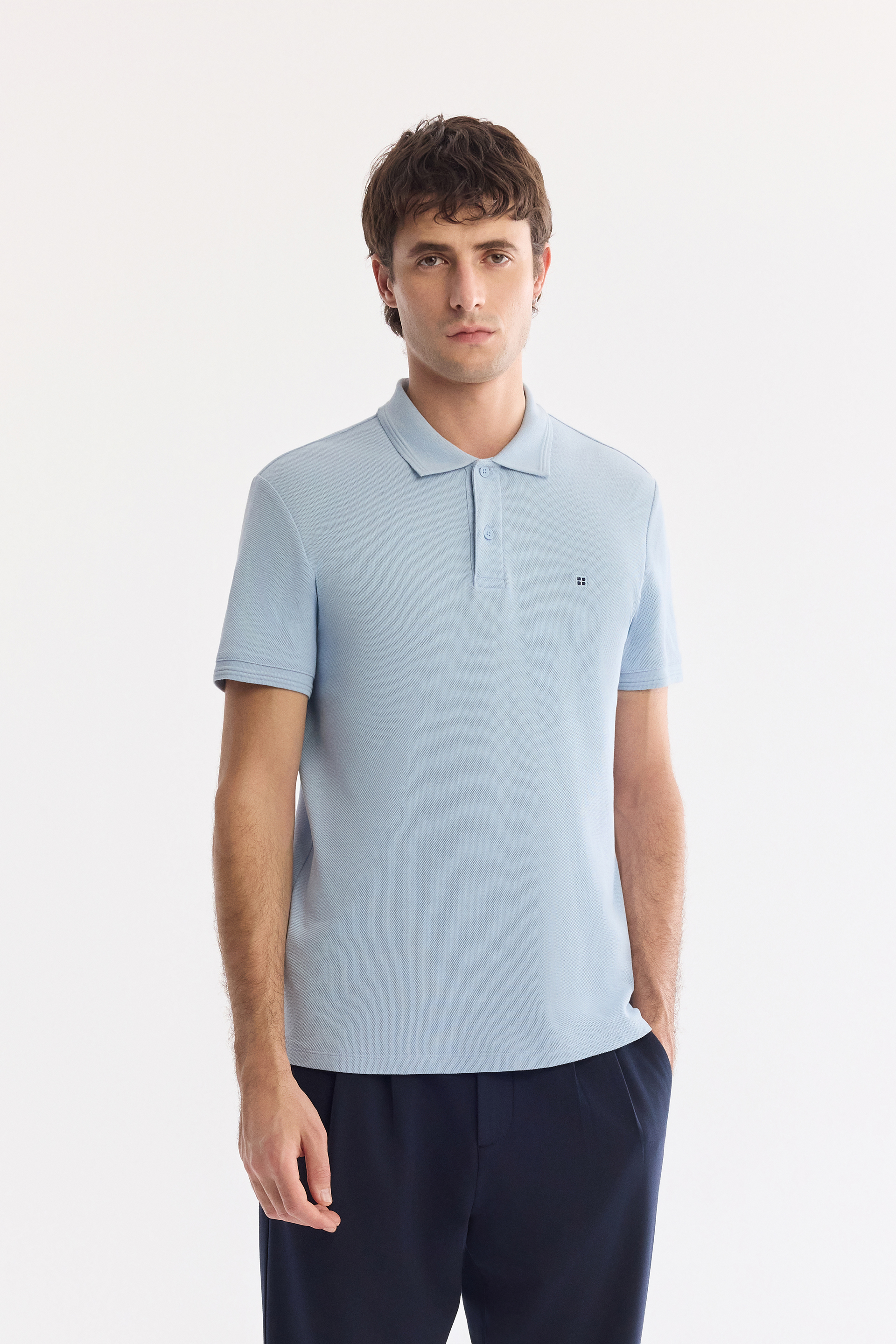 AVVA Mavi Kıvrılmaz Polo Yaka %100 Pamuk Basic T-Shirt