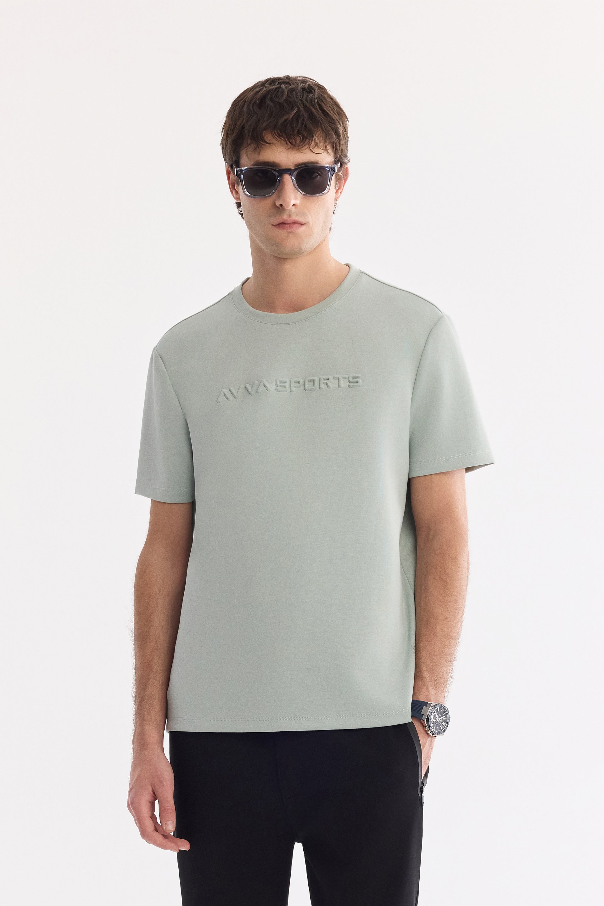 AVVA Mint Yeşil Bisiklet Yaka Baskılı Bi-Stretch İnterlok T-Shirt