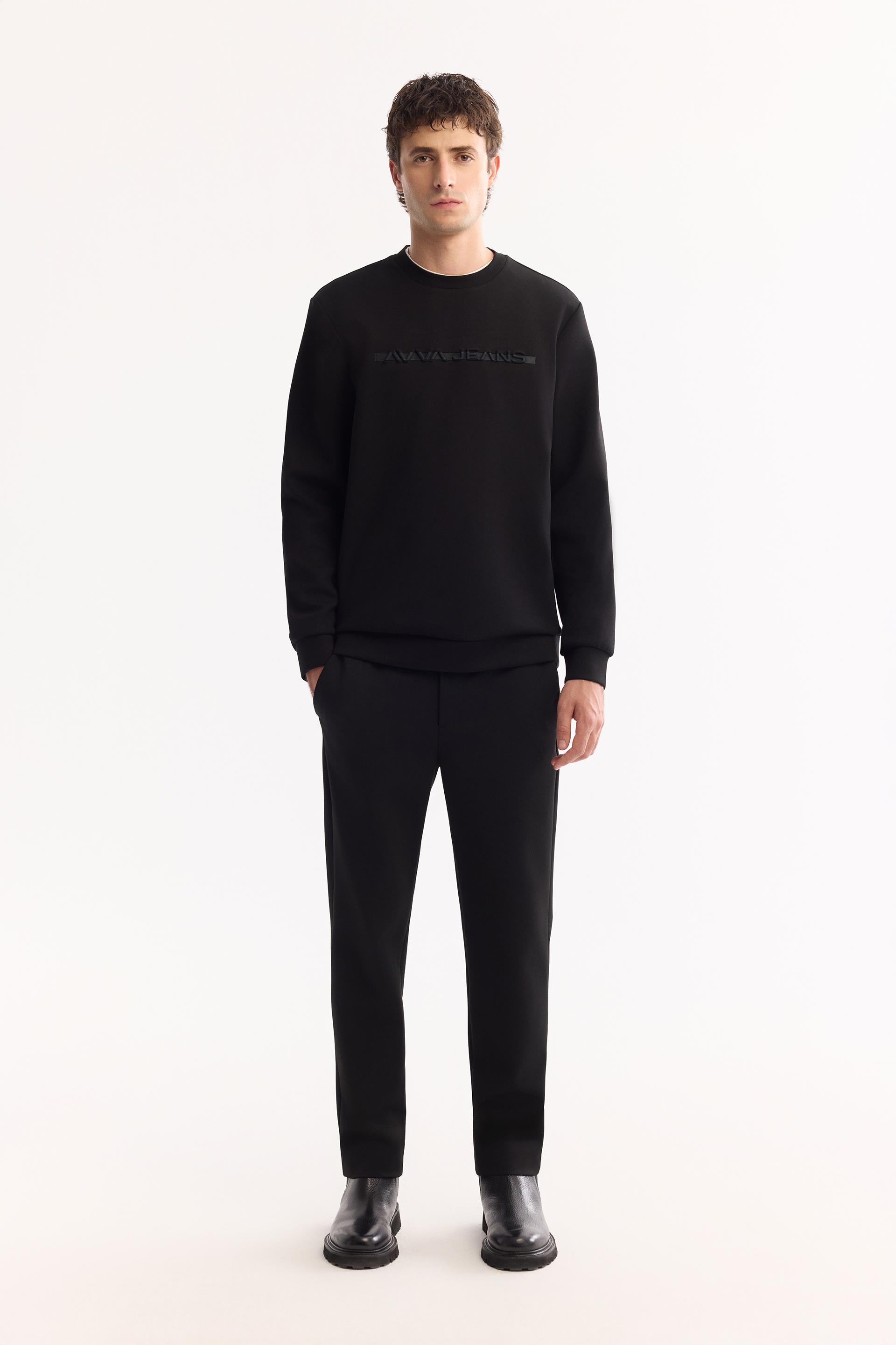 AVVA Siyah Bisiklet Yaka Kolay Ütülenen Bi-Stretch Baskılı Sweatshirt görsel 5
