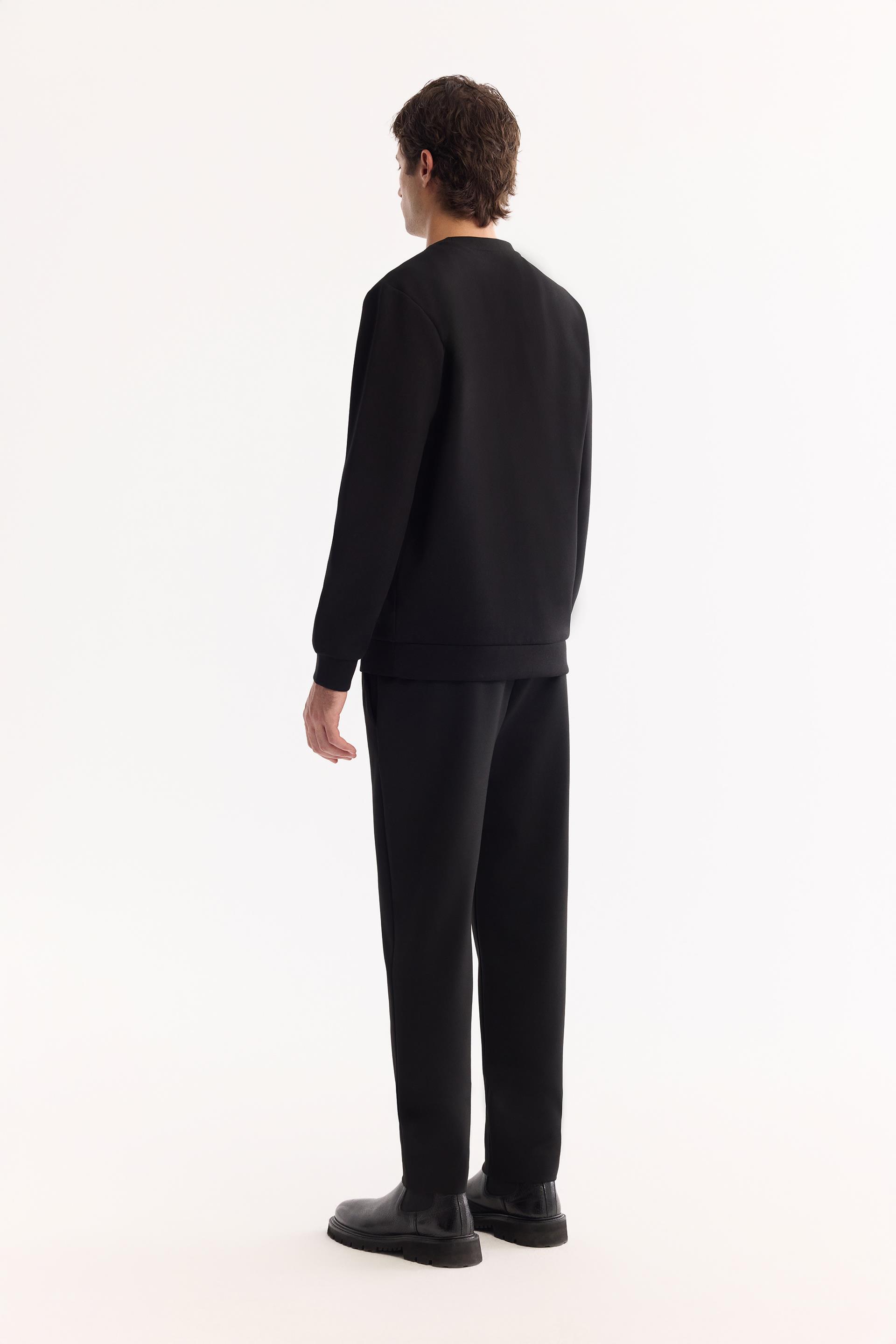 AVVA Siyah Bisiklet Yaka Kolay Ütülenen Bi-Stretch Baskılı Sweatshirt görsel 4