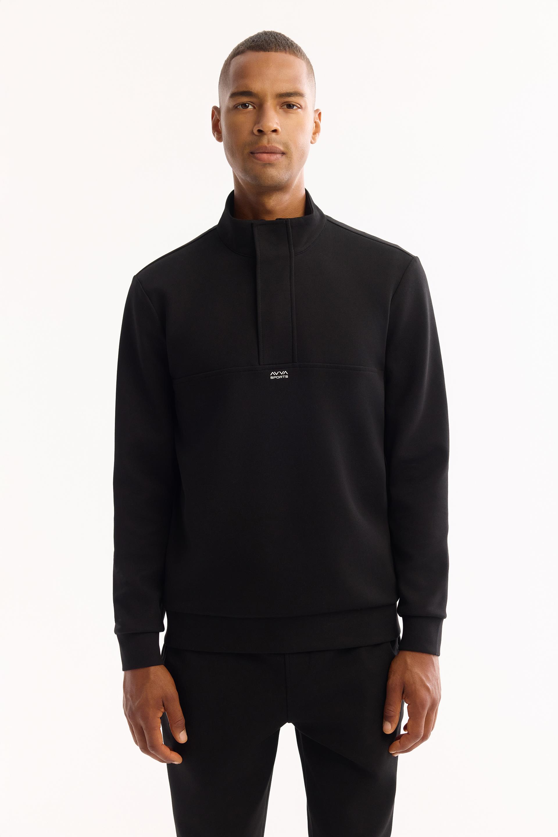 AVVA Siyah Dik Yaka Fermuarlı Kolay Ütülenen Bi-Stretch Sweatshirt görsel 5