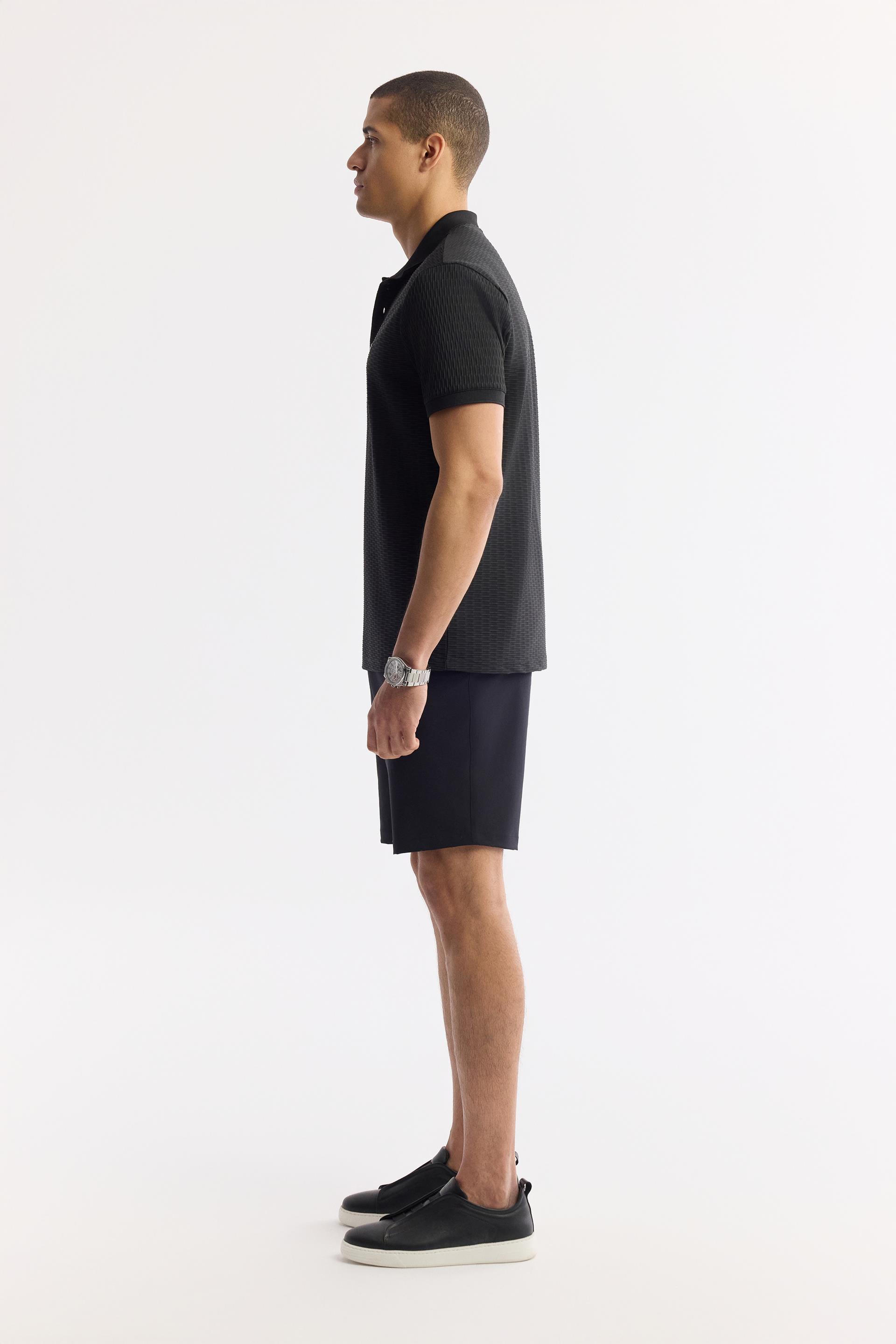 AVVA Siyah Polo Yaka Jakarlı Elastan T-Shirt görsel 3